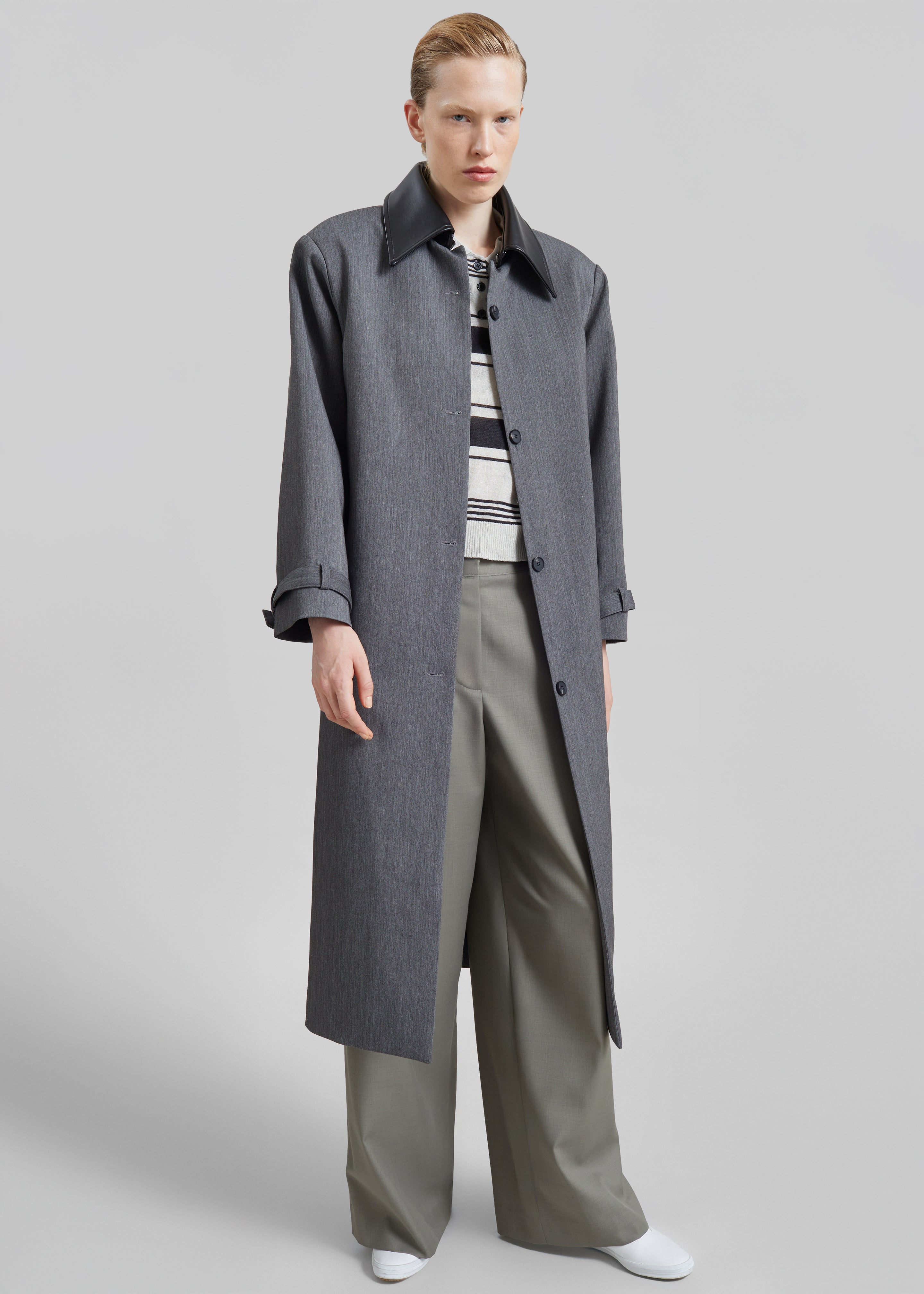Manteau Teran à col en faux cuir - Gris foncé chiné - 2