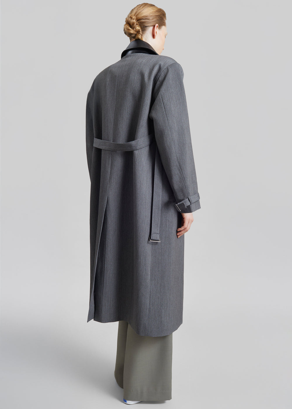 Teran Faux Leather Collar Coat - Dark Grey Melange