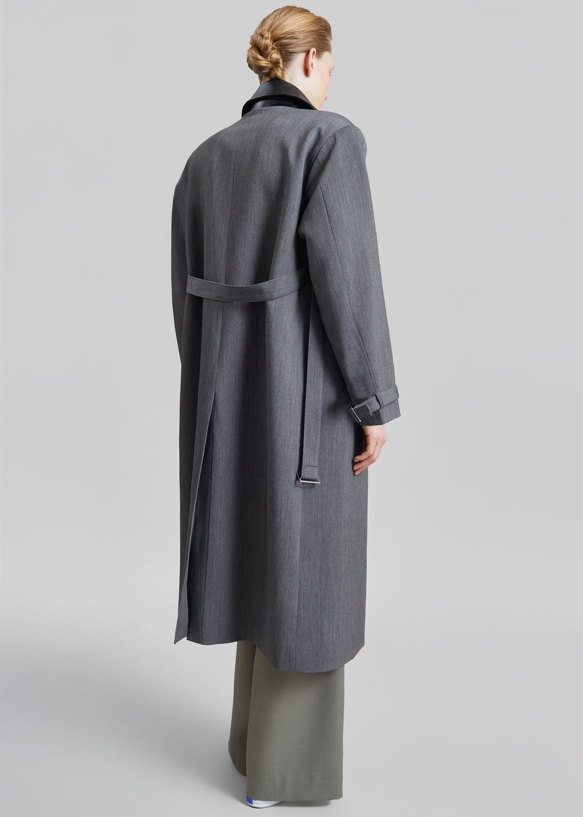 Teran Faux Leather Collar Coat - Dark Grey Melange