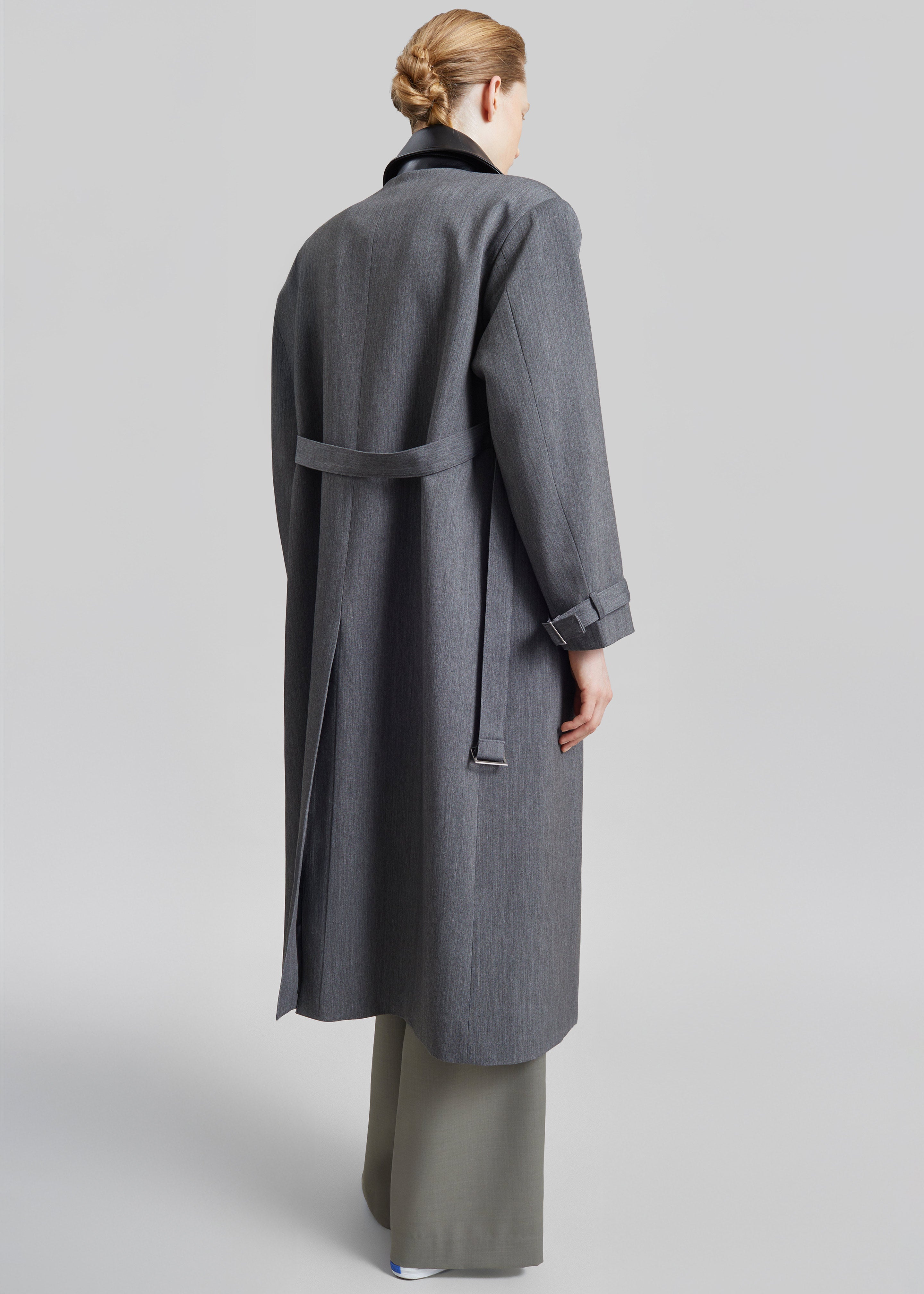 Manteau Teran à col en faux cuir - Gris foncé chiné - 6