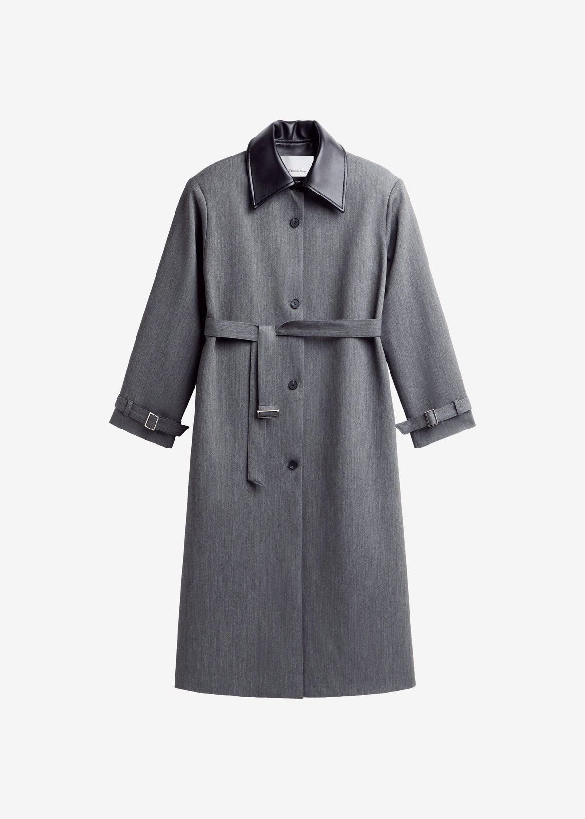 Manteau Teran à col en faux cuir - Gris foncé chiné - 7