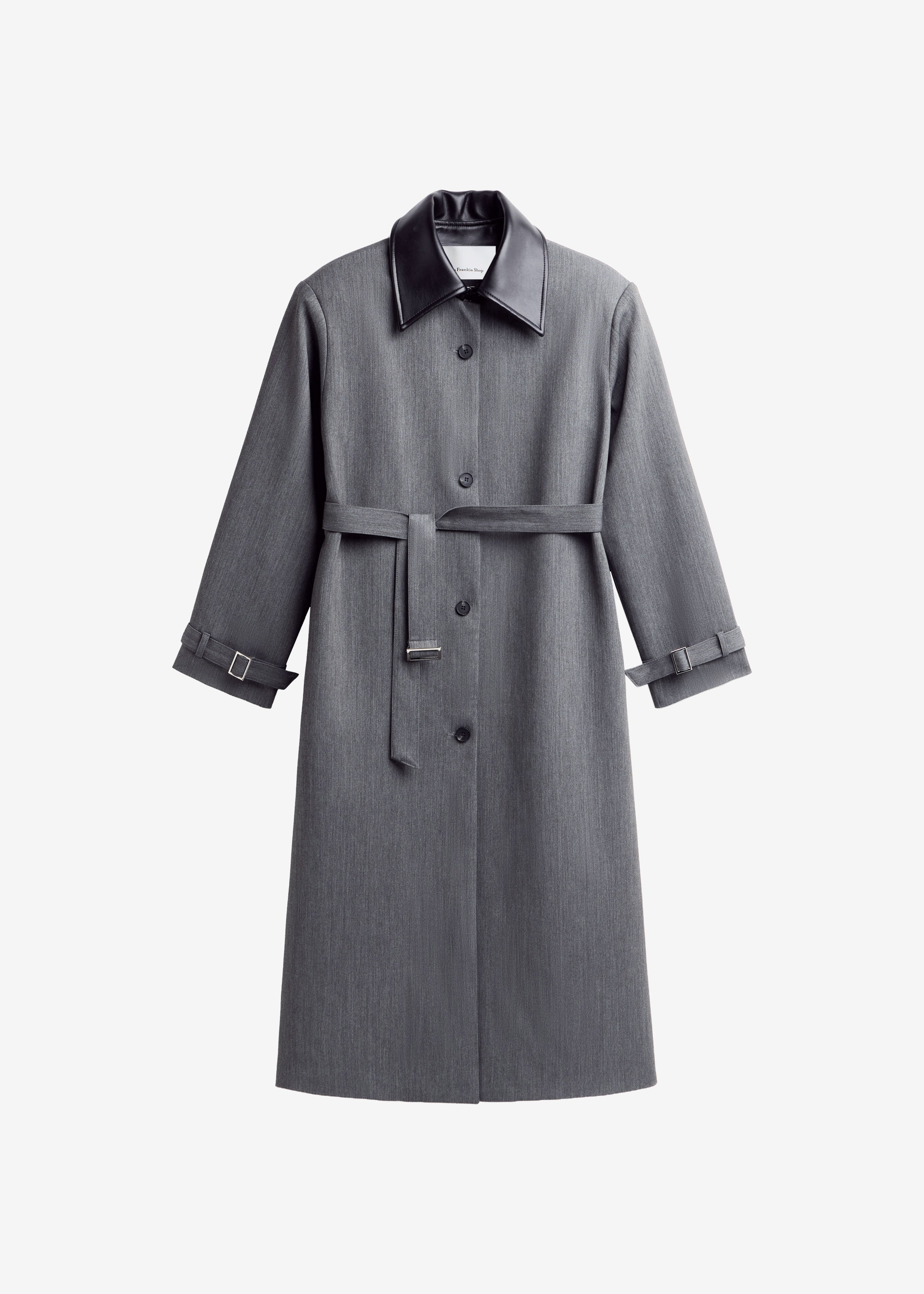 Manteau Teran à col en faux cuir - Gris foncé chiné - 7