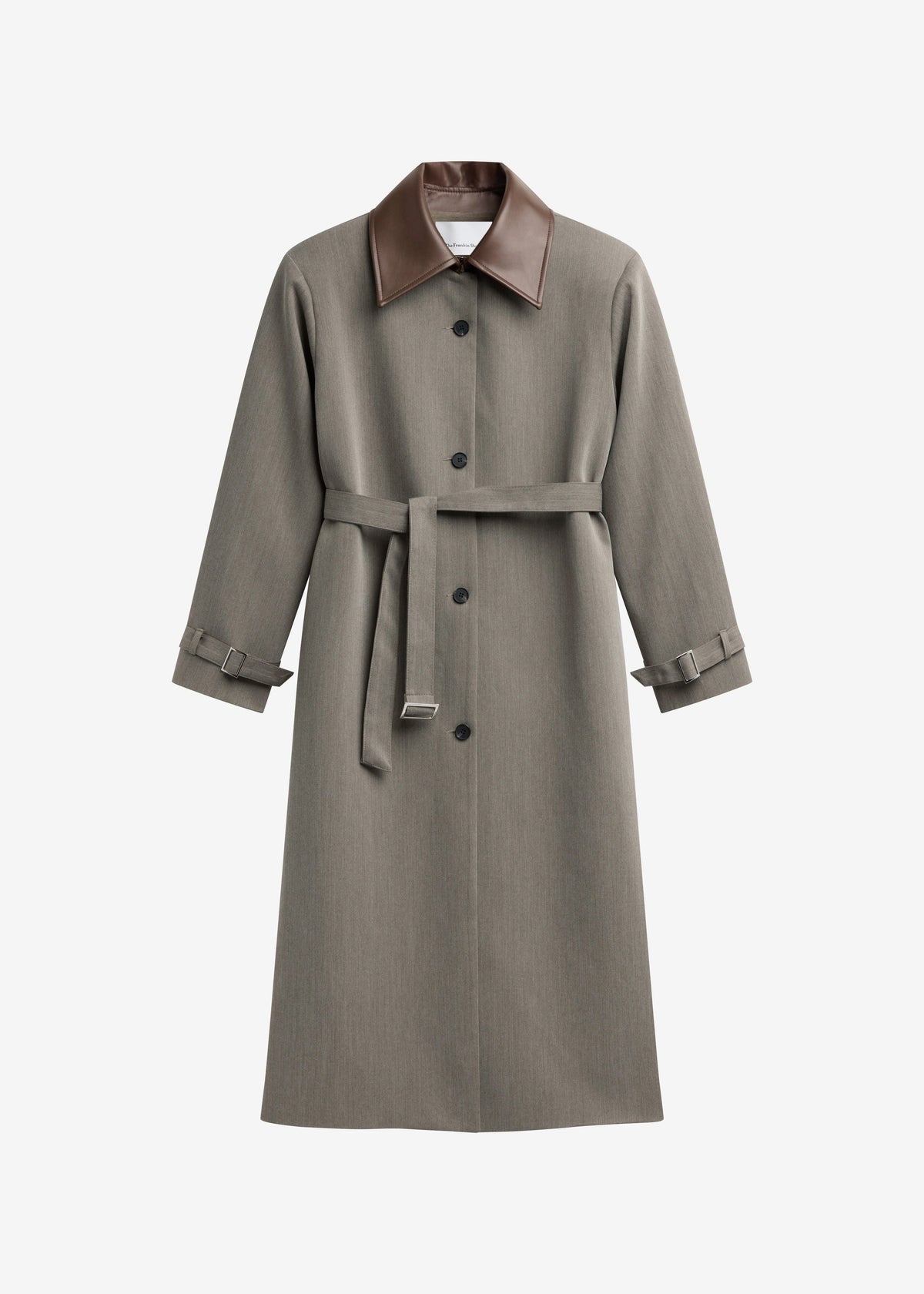 Teran Faux Leather Collar Coat - Dark Taupe - 9
