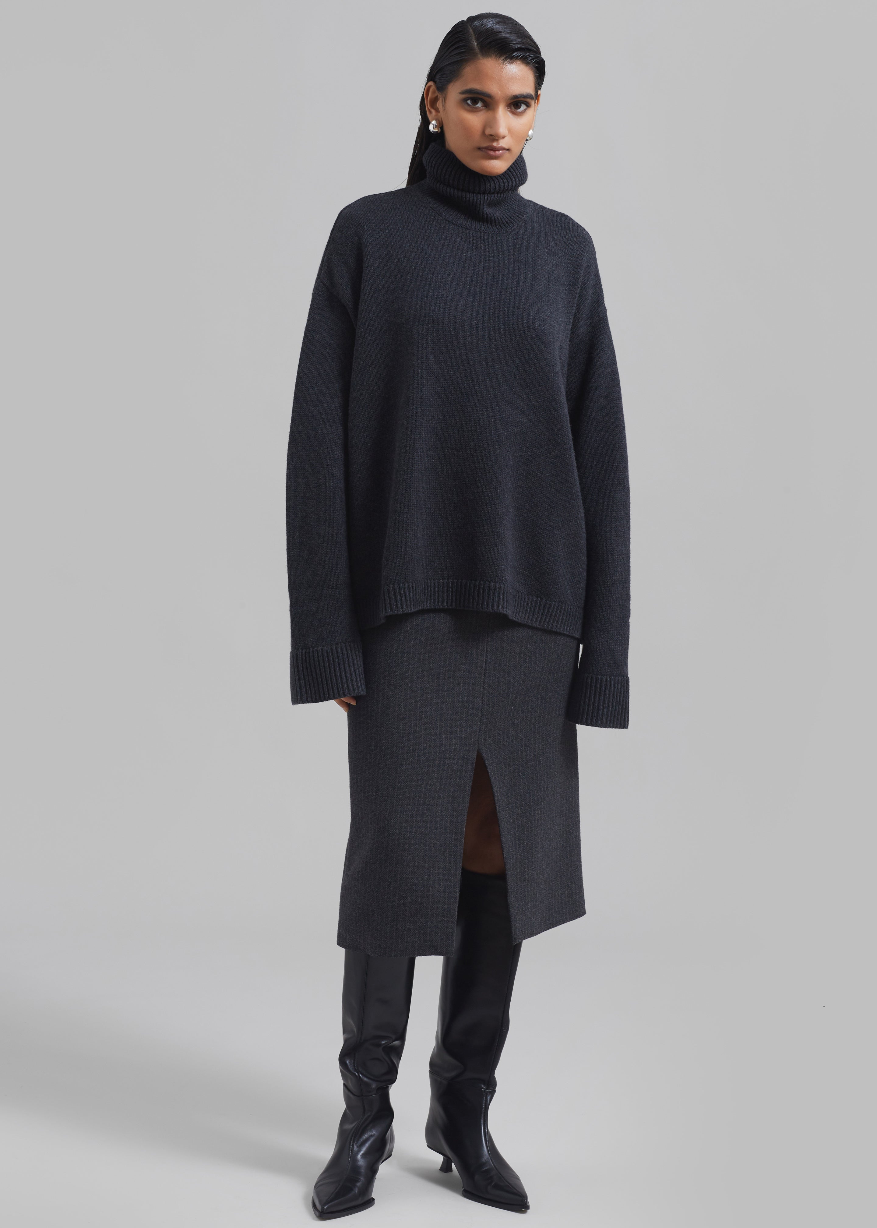 The Garment Porto Skirt - Pinstriped Grey Melange - 1