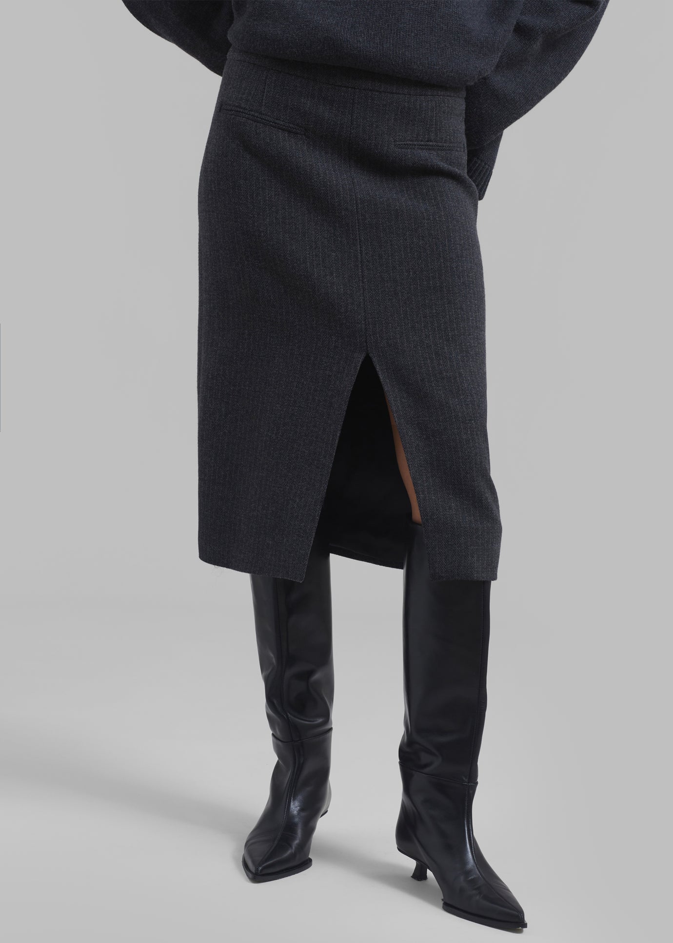 The Garment Porto Skirt - Pinstriped Grey Melange - 1