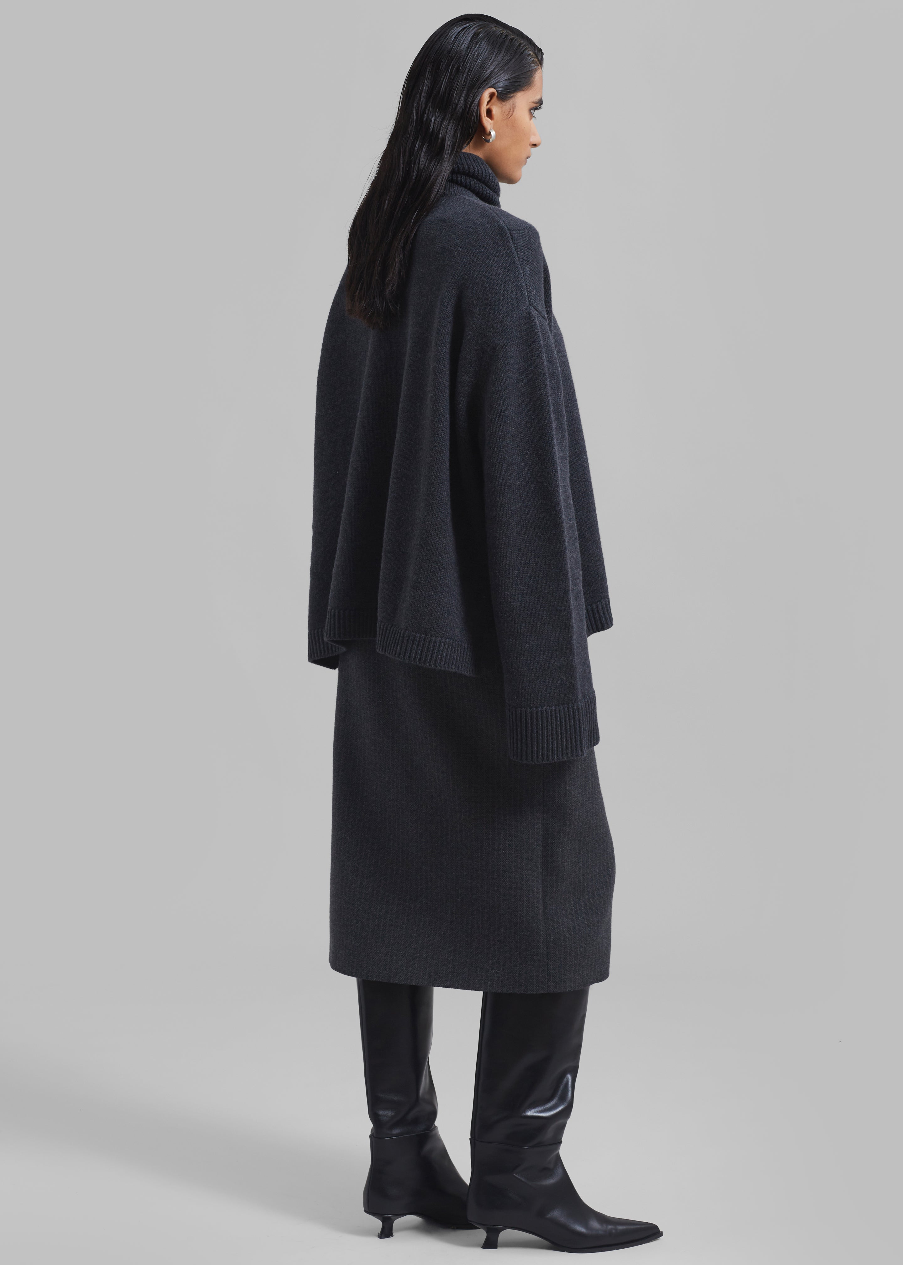 The Garment Porto Skirt - Pinstriped Grey Melange - 10