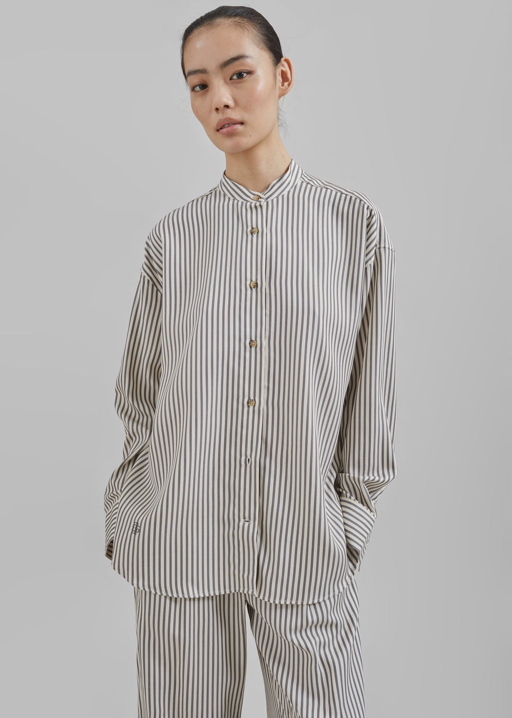 The Garment Vence Shirt - Cream/Grey Stripe