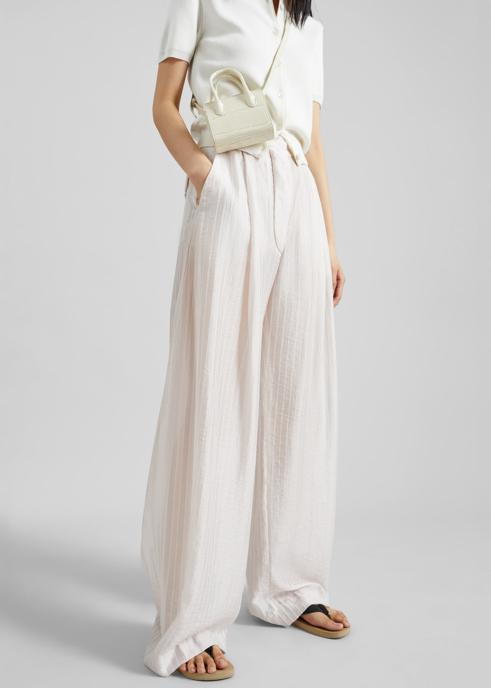 TheLatest Billie Striped Muslin Trousers - White - 1