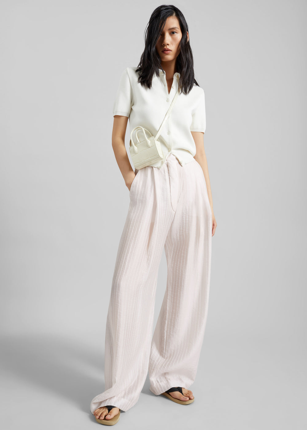 TheLatest Billie Striped Muslin Trousers - White