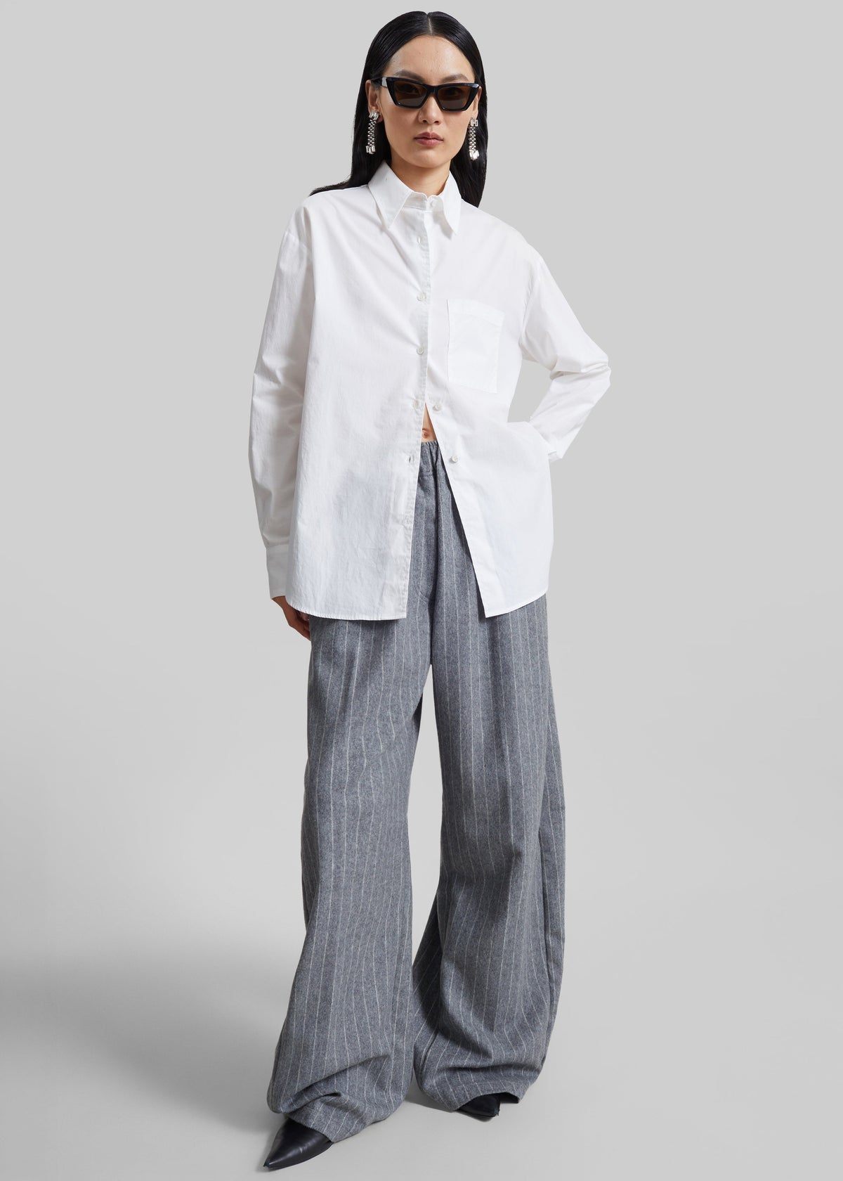 TheLatest Dora Pinstripe Wool Trousers - Light Grey - 3