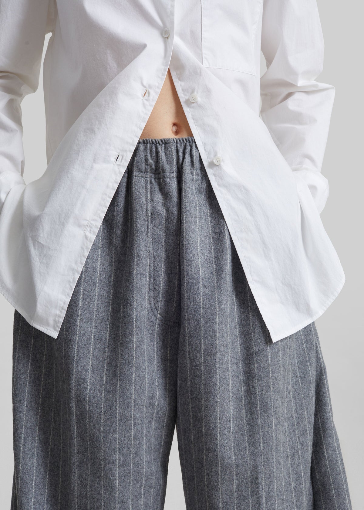 TheLatest Dora Pinstripe Wool Trousers - Light Grey - 4