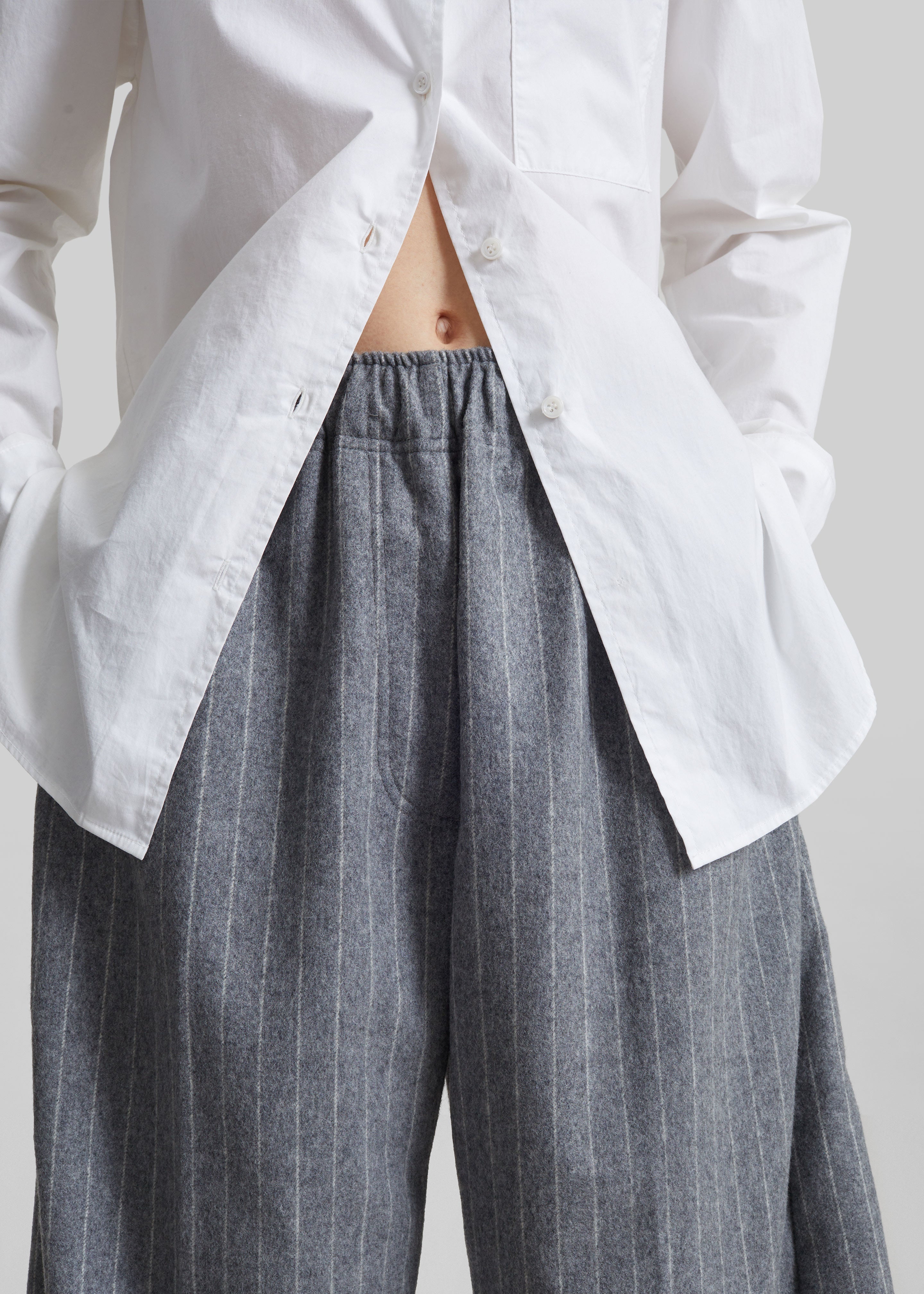 TheLatest Dora Pinstripe Wool Trousers - Light Grey - 4