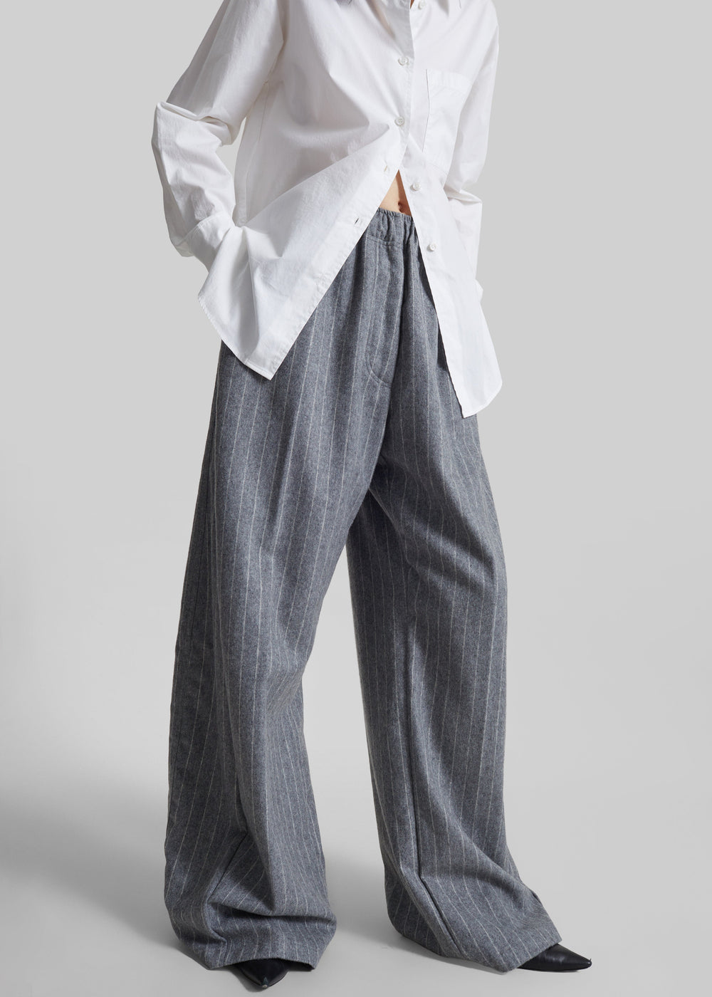 TheLatest Dora Pinstripe Wool Trousers - Light Grey - 1