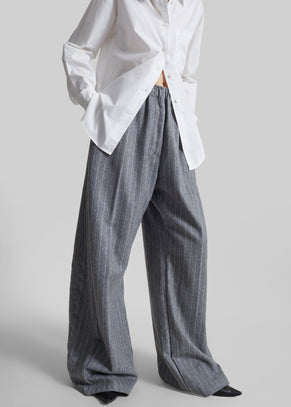 TheLatest Dora Pinstripe Wool Trousers - Light Grey