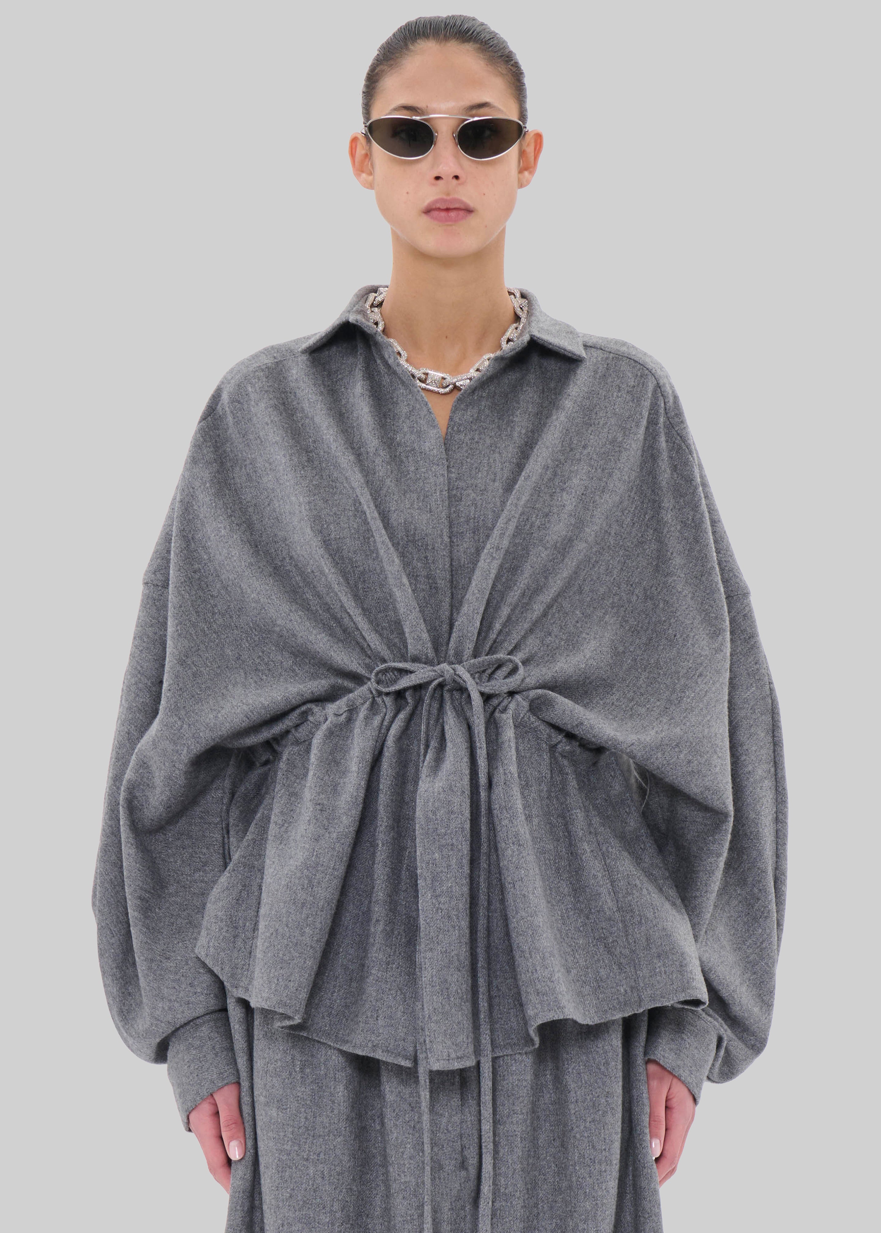 TheLatest Dalida Flannel Wool Shirt - Light Grey - 1