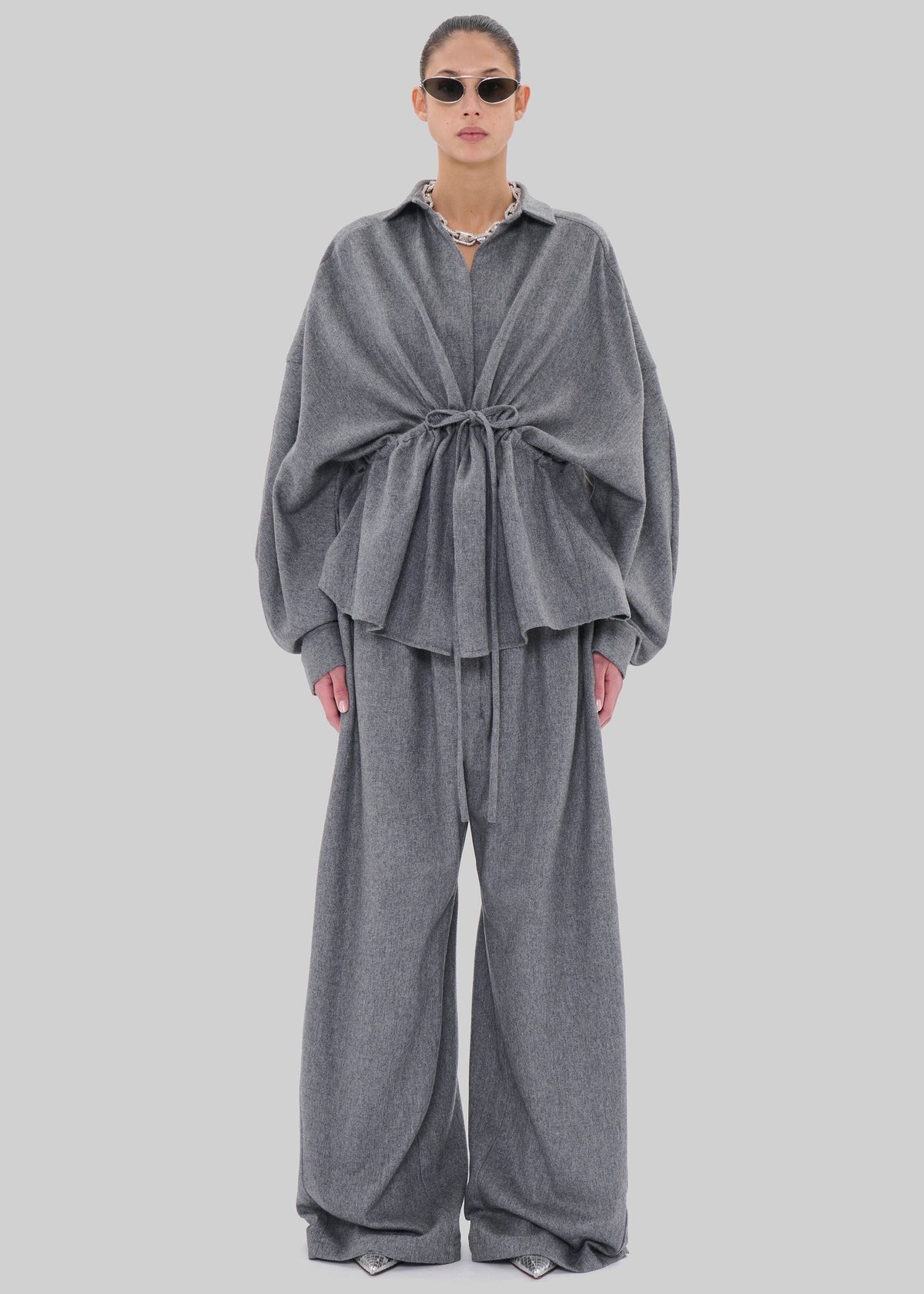 TheLatest Dalida Flannel Wool Shirt - Light Grey - 2