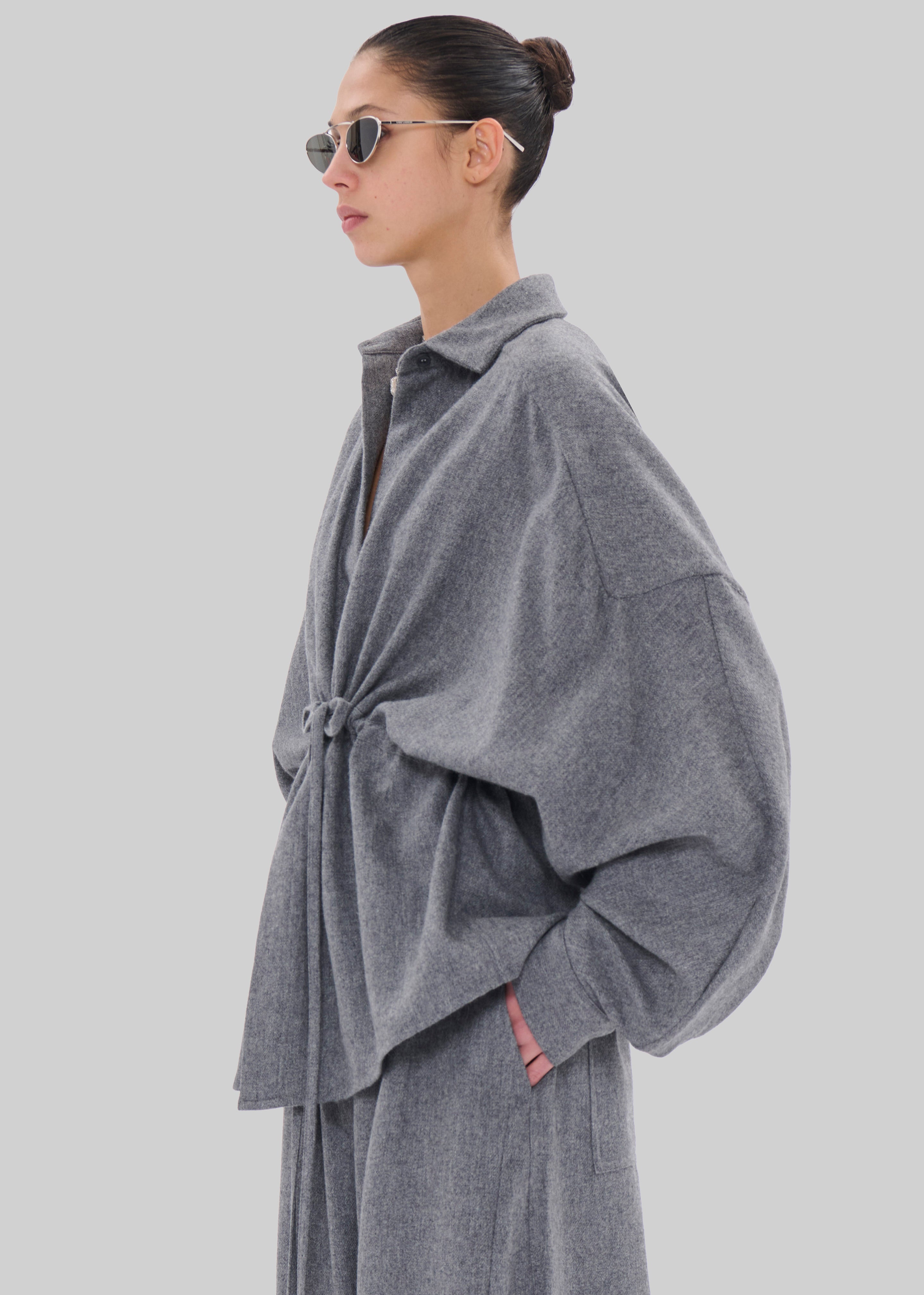 TheLatest Dalida Flannel Wool Shirt - Light Grey - 3