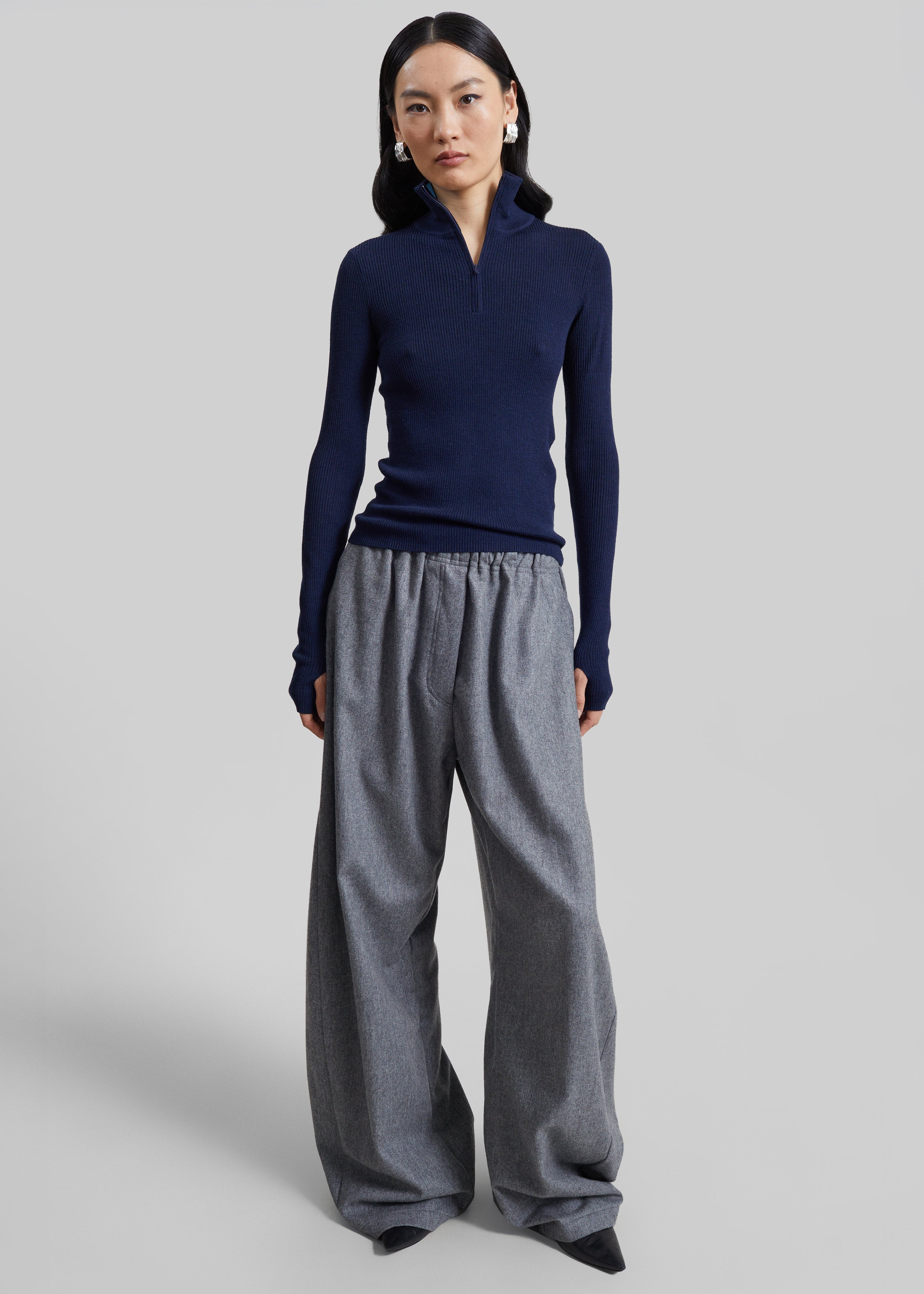 TheLatest Dora Flannel Wool Trousers - Light Grey - 5