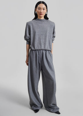 TheLatest Dora Flannel Wool Trousers - Light Grey