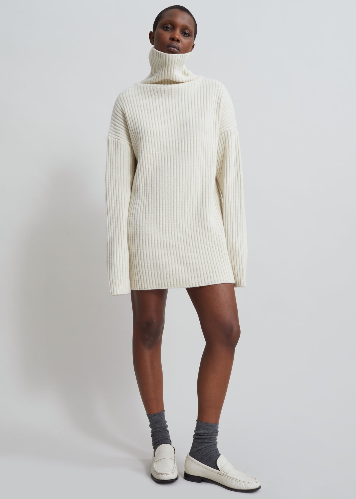 Thelma Ribbed Sweater Dress - Cream - 4