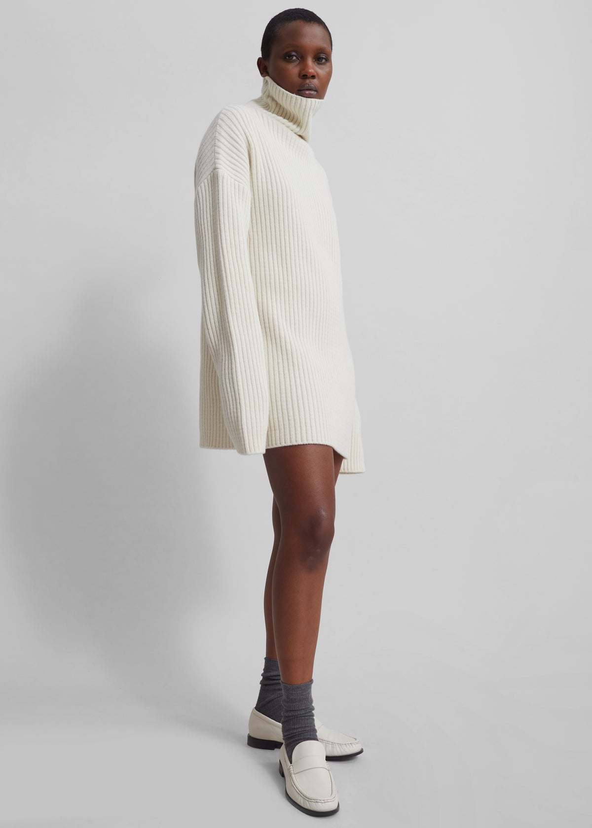 Thelma Ribbed Sweater Dress - Cream - 10