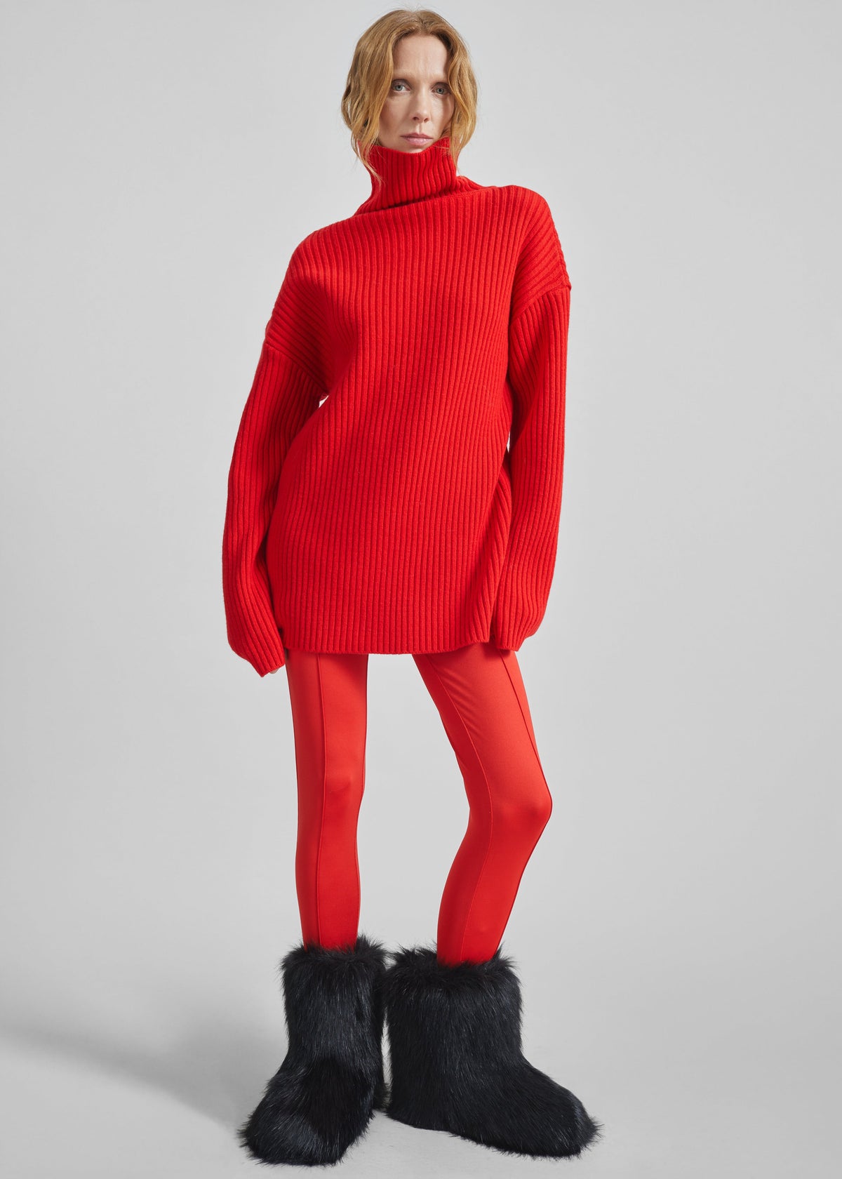 Thelma Ribbed Sweater Dress - Red - 5