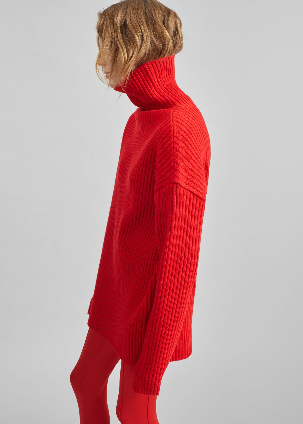 Thelma Ribbed Sweater Dress - Red - 1