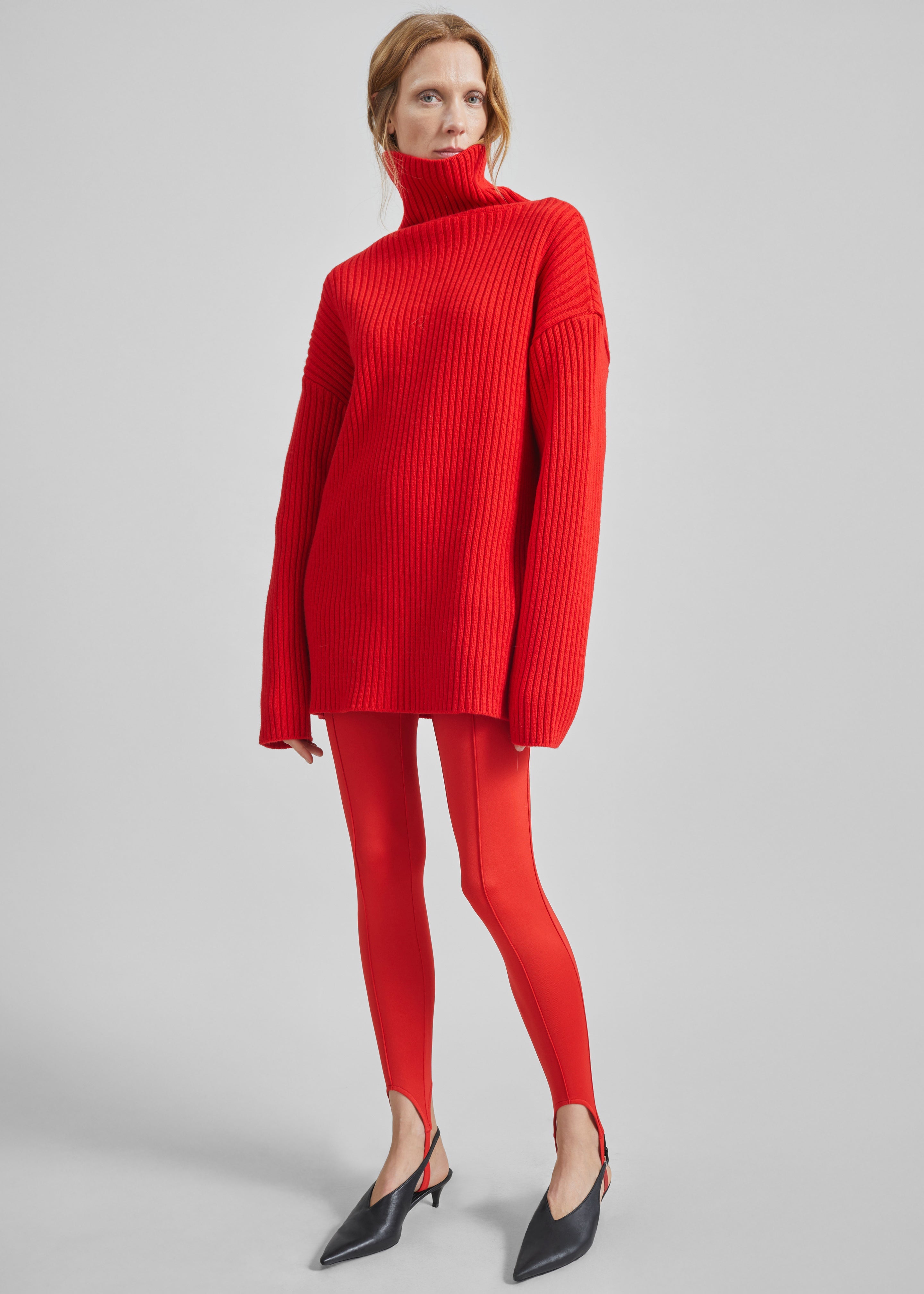 Thelma Ribbed Sweater Dress - Red - 2