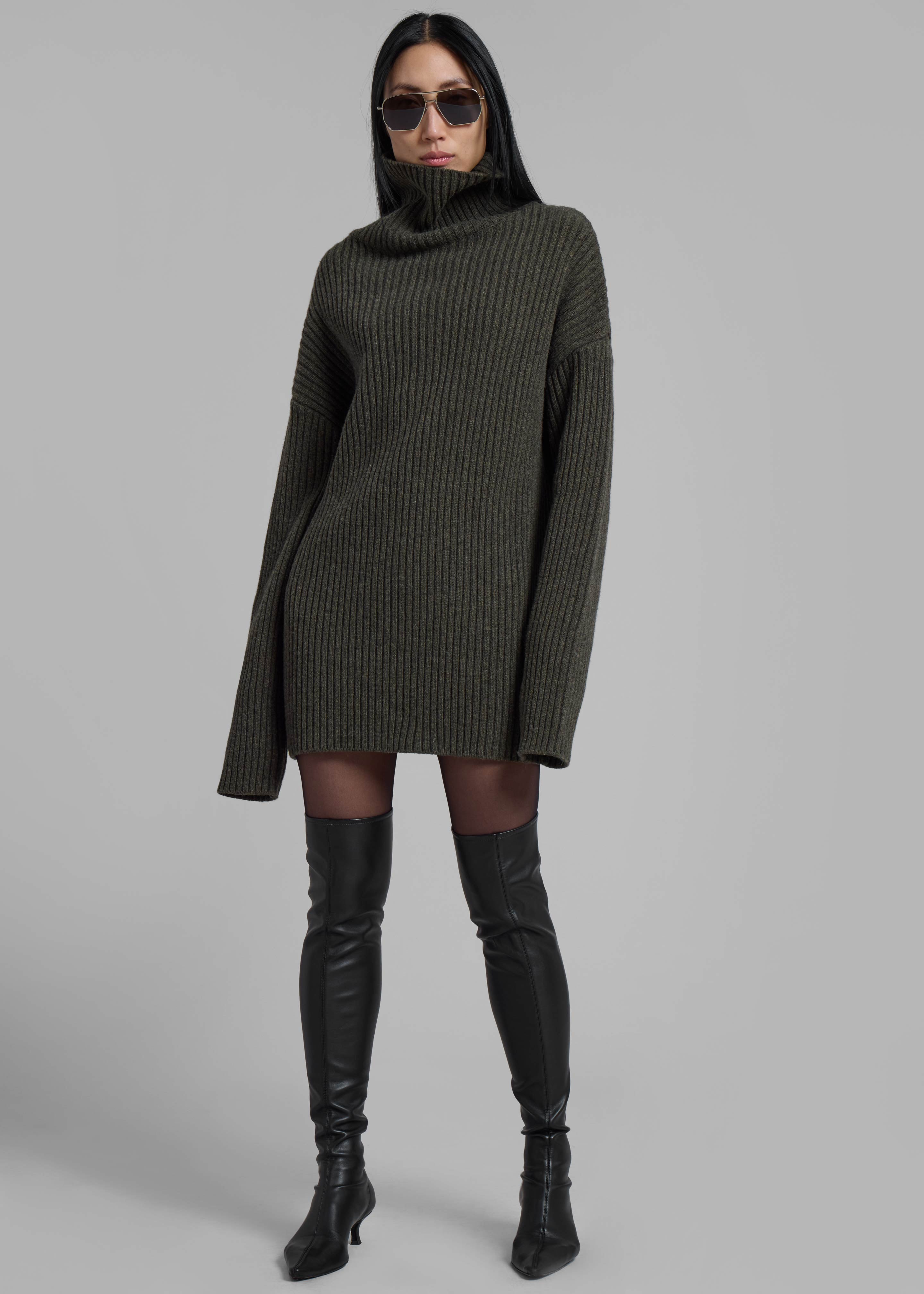 Thelma Ribbed Sweater Dress - Khaki - 12