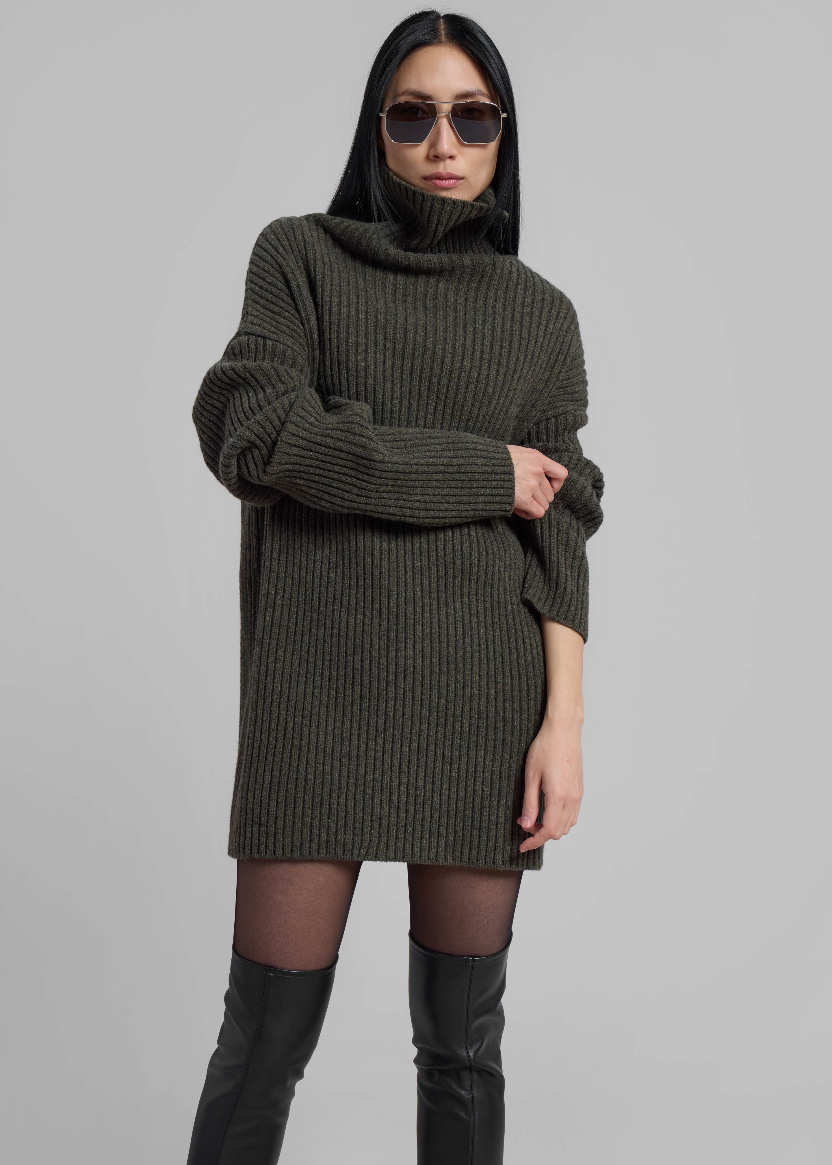 Thelma Ribbed Sweater Dress - Khaki - 11