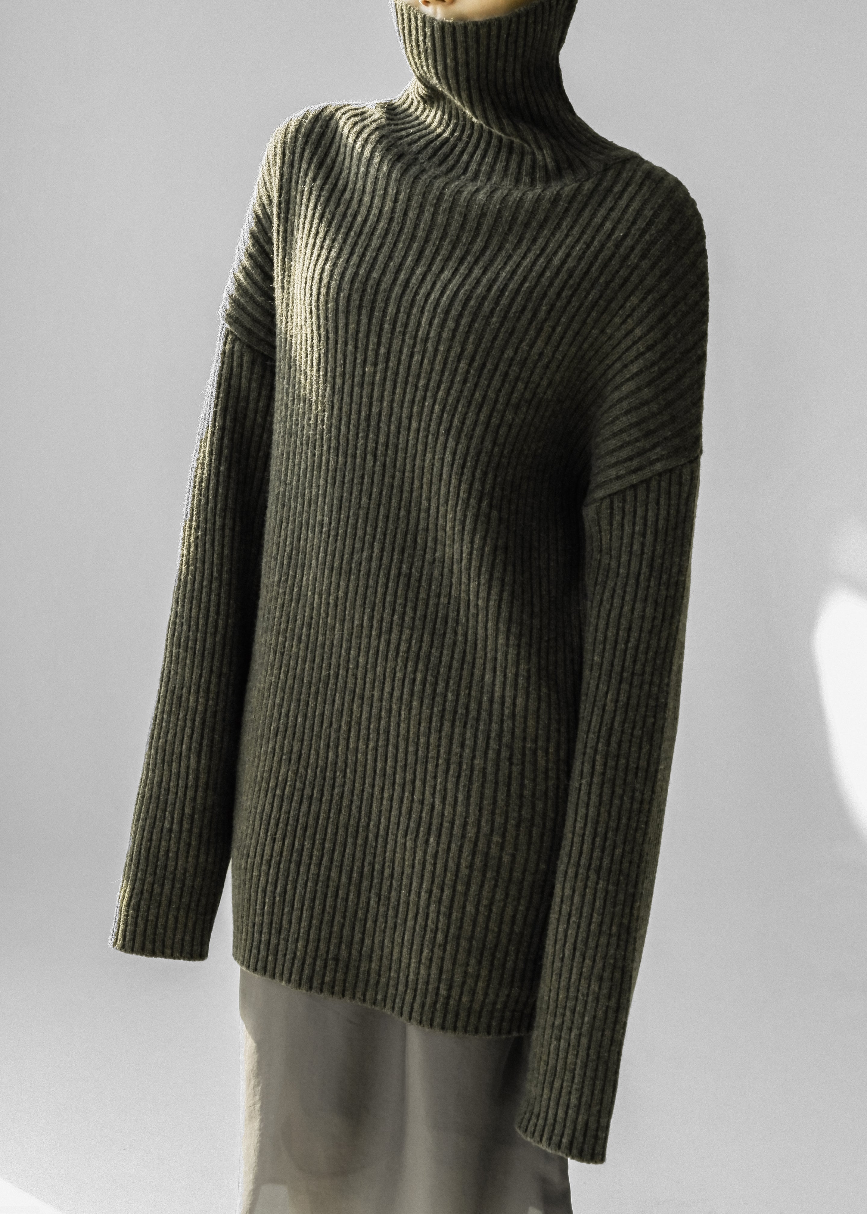 Thelma Ribbed Sweater Dress - Khaki - 3