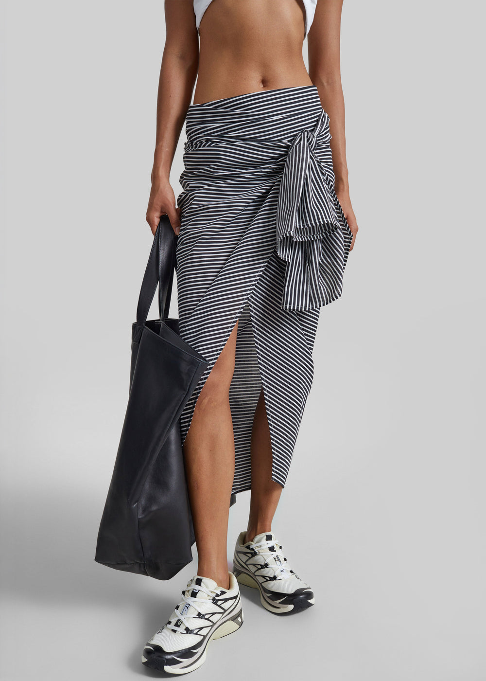 Thira Wrap Skirt - Black/White Stripe - 1