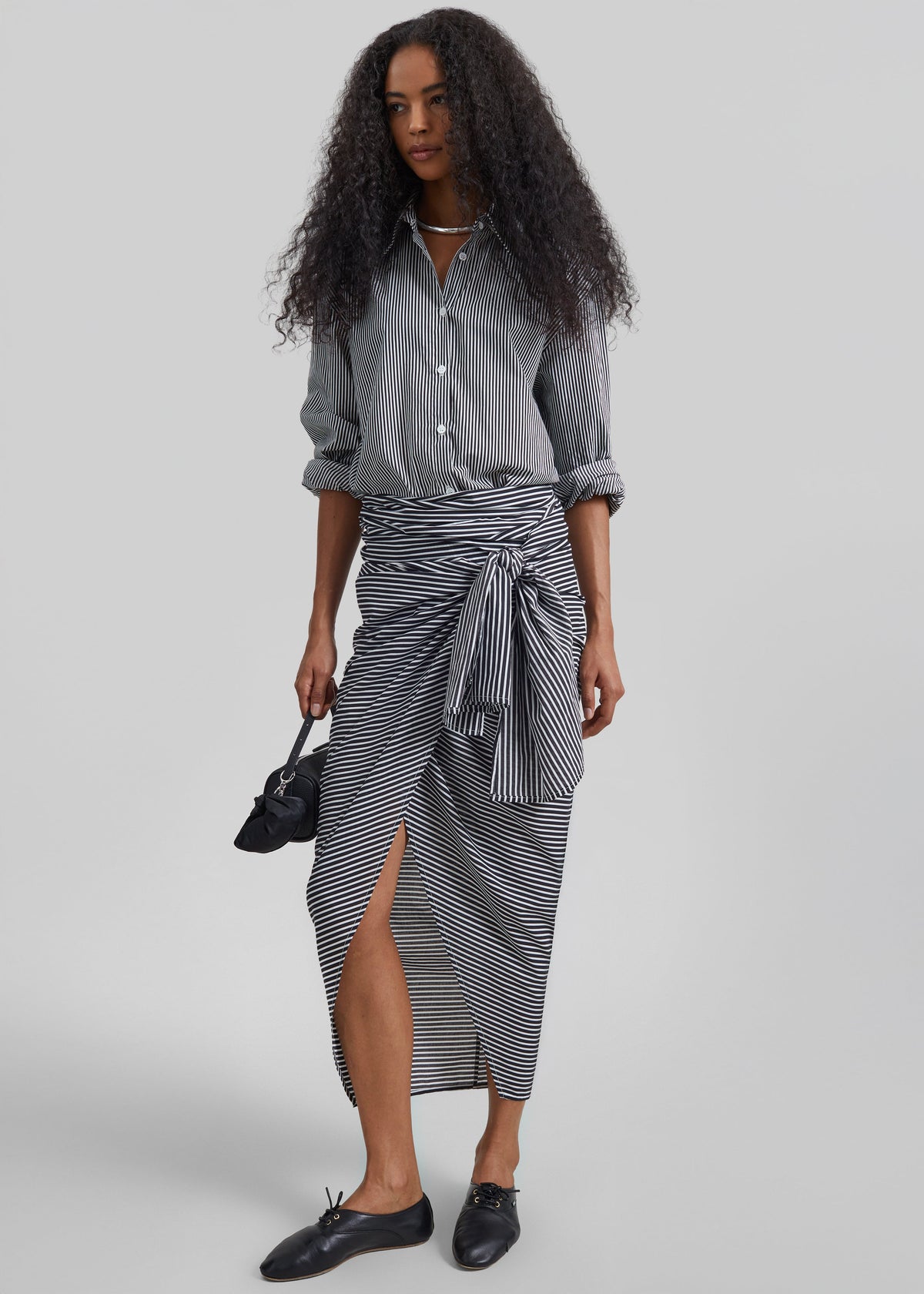 Thira Wrap Skirt - Black/White Stripe - 1