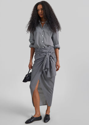 Thira Wrap Skirt - Black/White Stripe