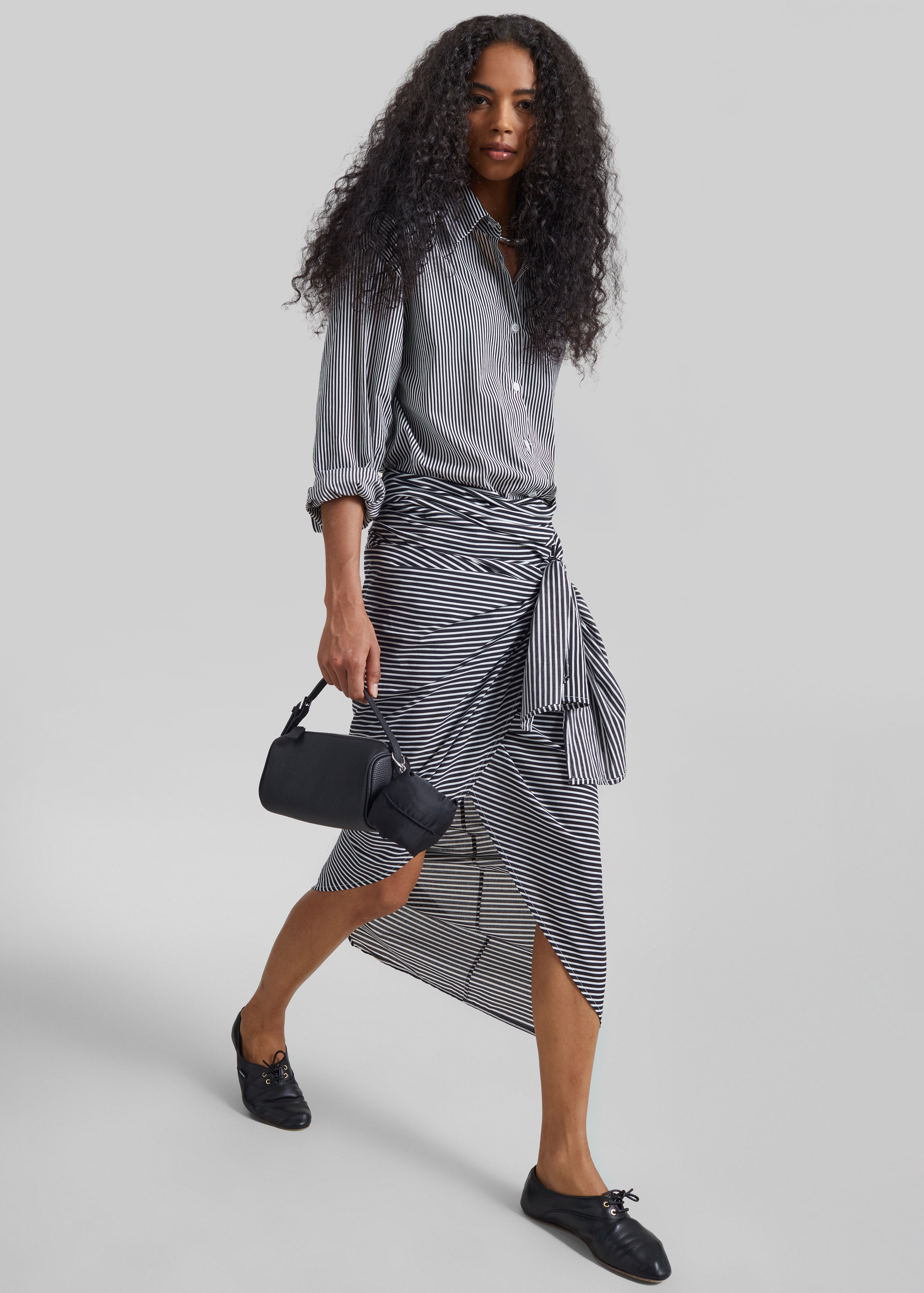 Thira Wrap Skirt - Black/White Stripe - 3