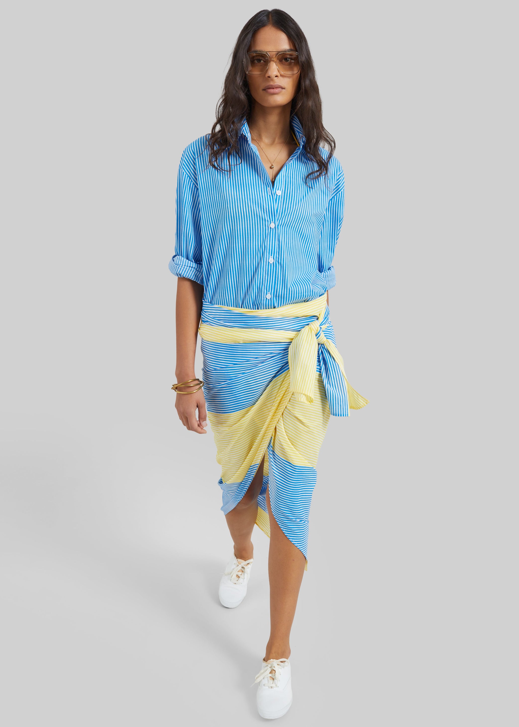 Shop the look image for Thira Wrap Skirt - Yellow Stripe