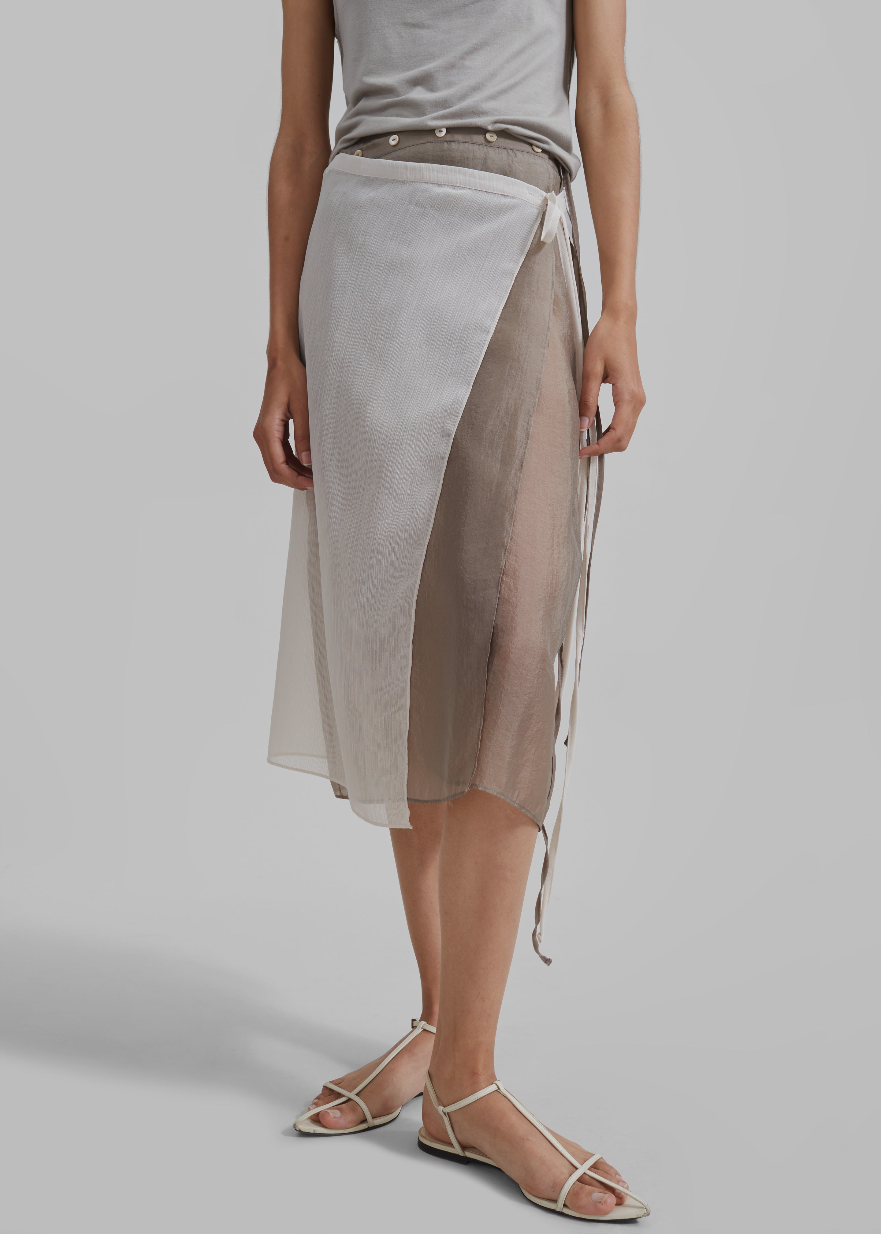 Tia Sheer Layered Skirt - Beige - 5