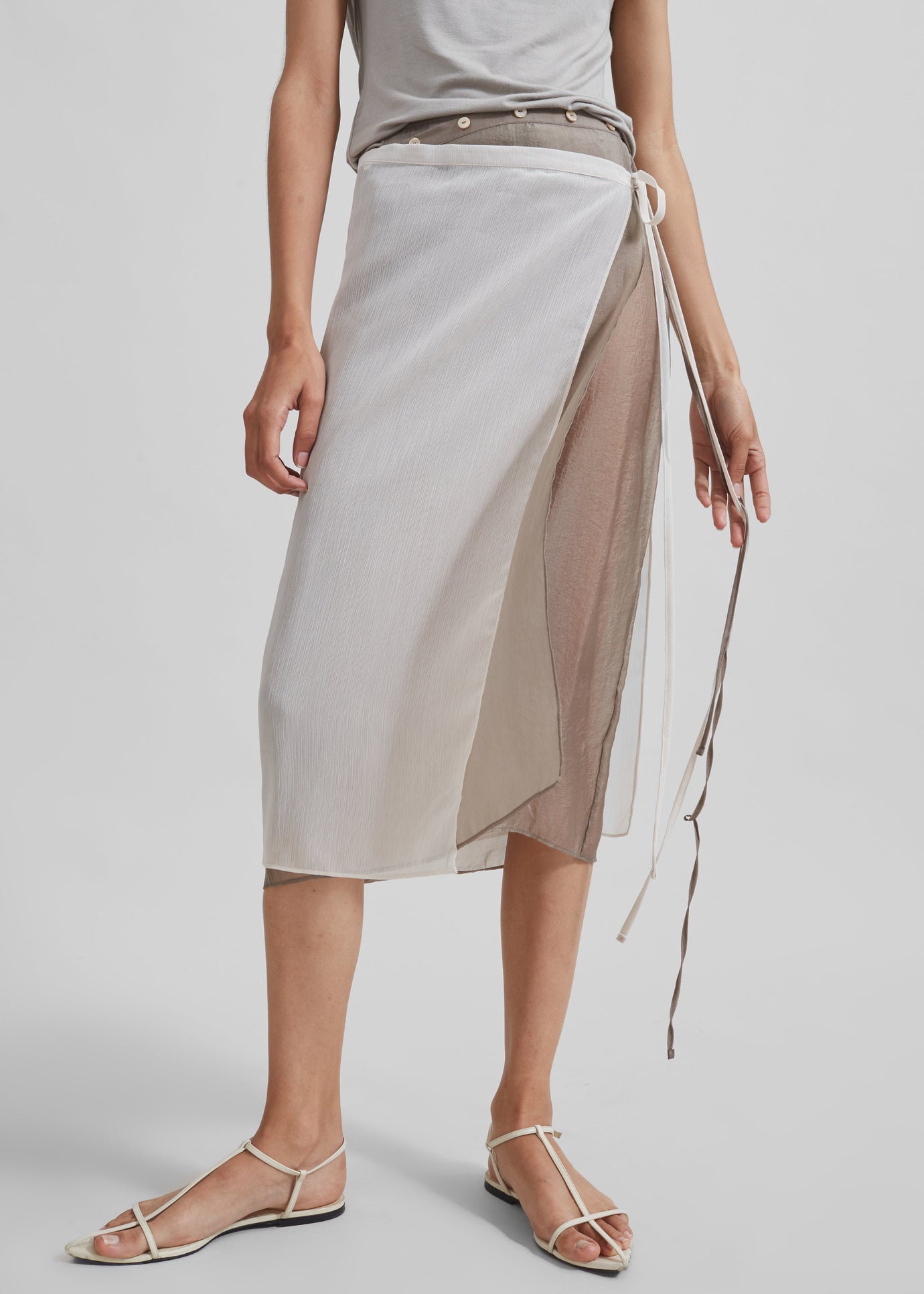 Tia Sheer Layered Skirt - Beige - 1