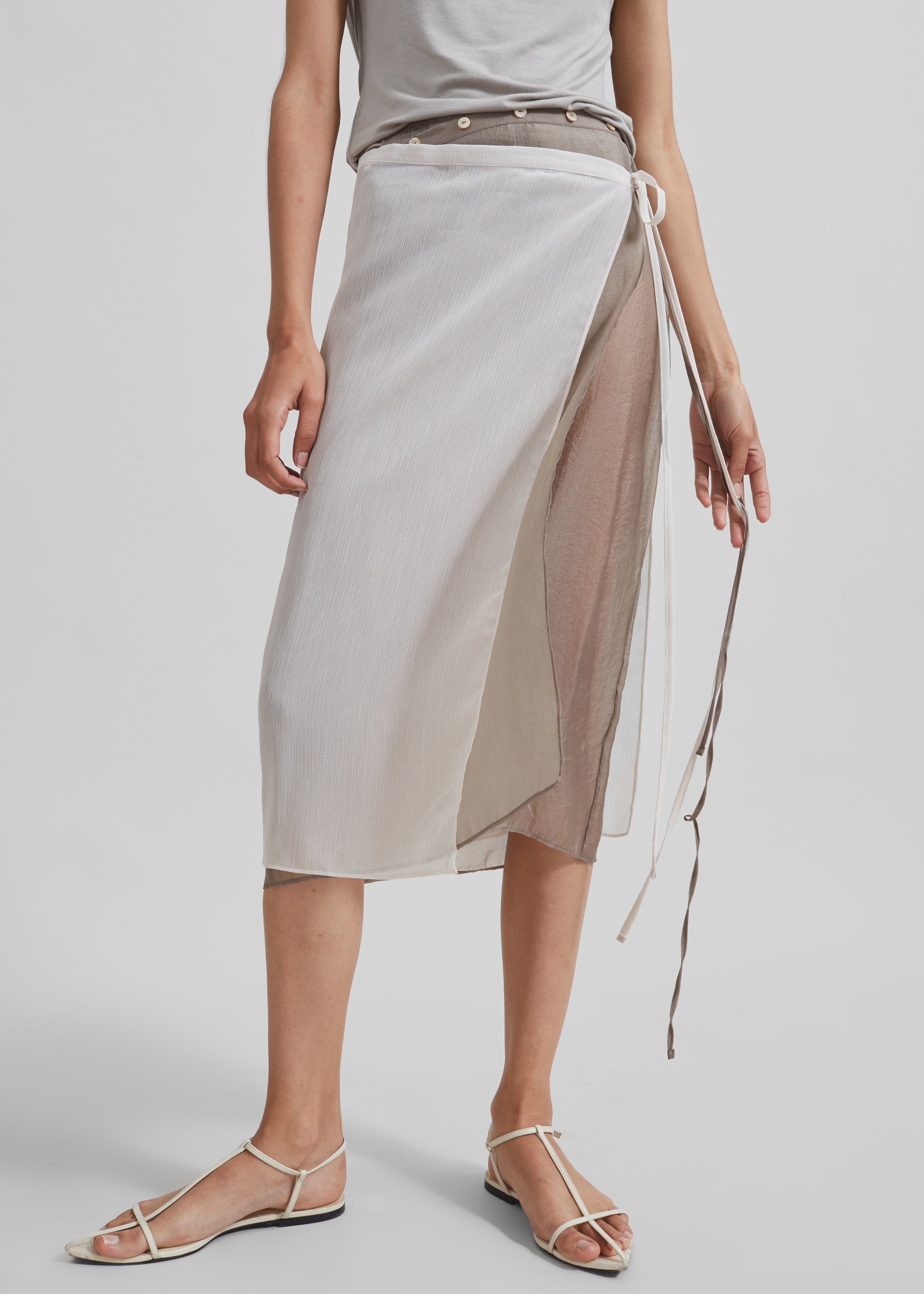 Tia Sheer Layered Skirt - Beige - 2