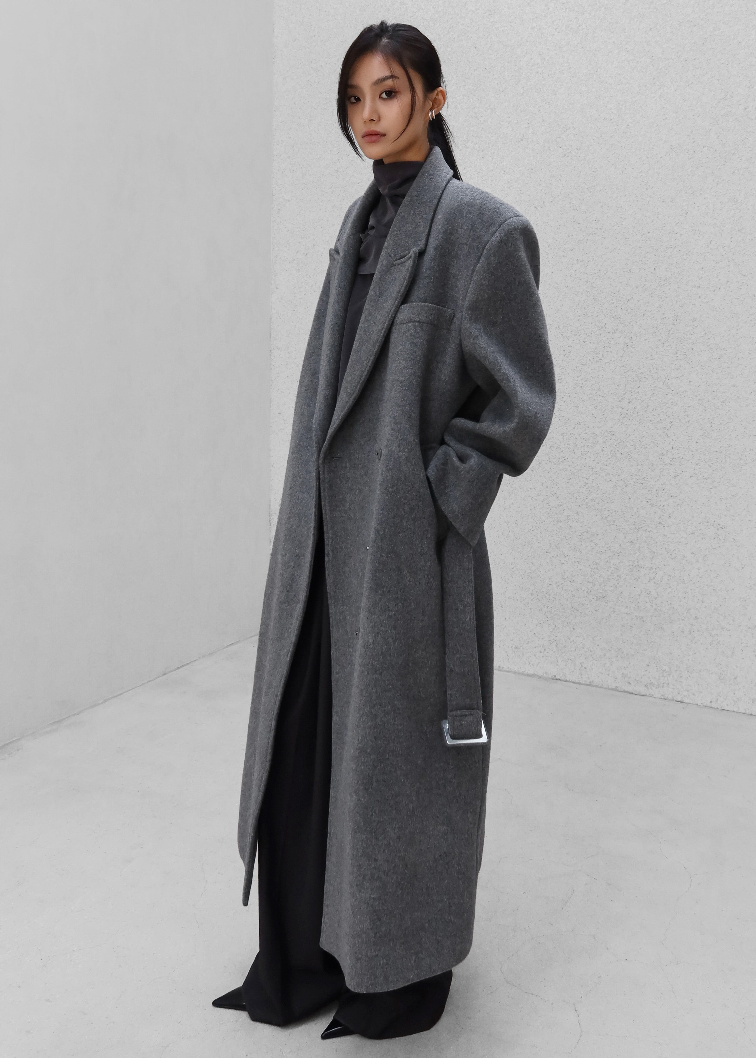 DAIRIKU　20AW Long Wool Tailored Jacket Ticino Wool Coat - Grey – The Frankie Shop Europe
