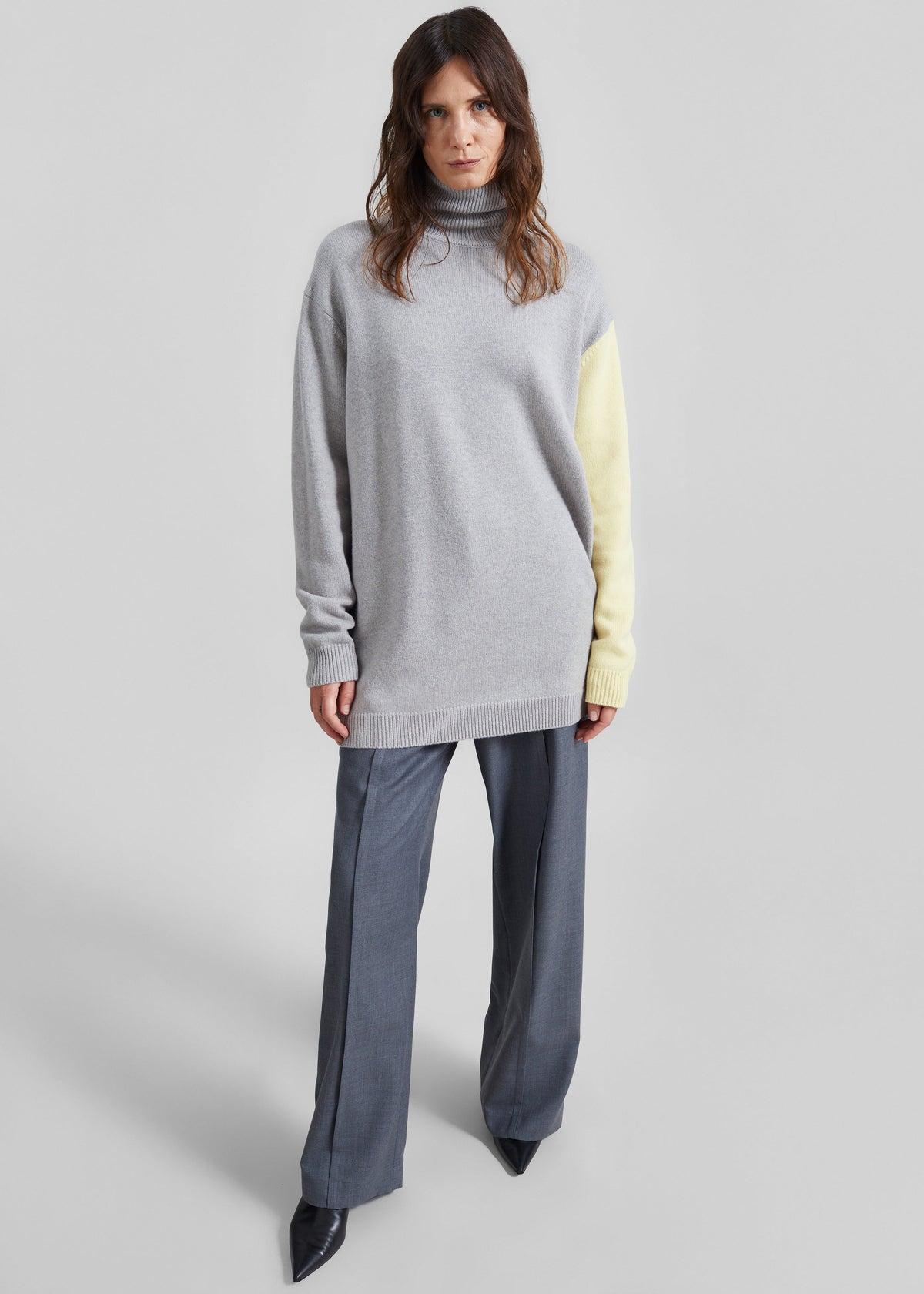 Tilda Bicolor Turtleneck Sweater Dress - Light Grey