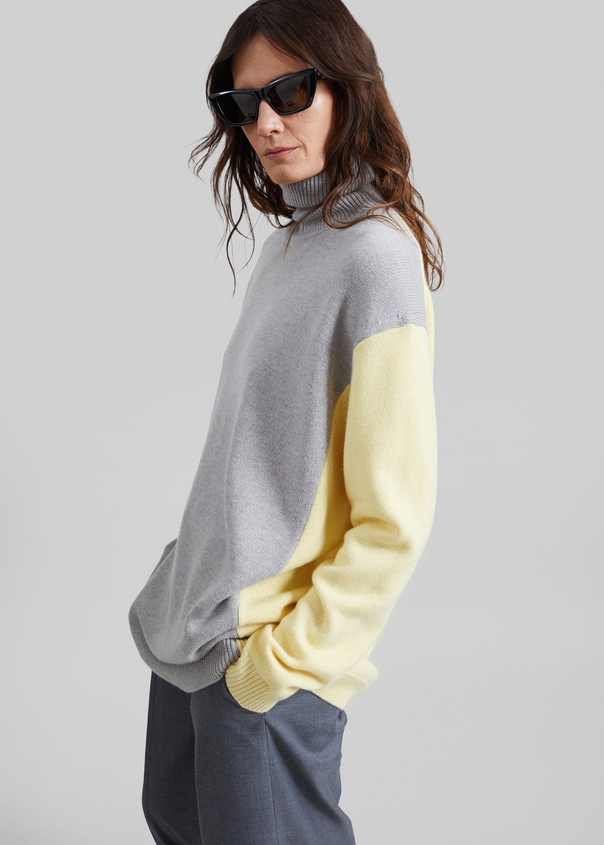 Tilda Bicolor Turtleneck Sweater Dress - Light Grey