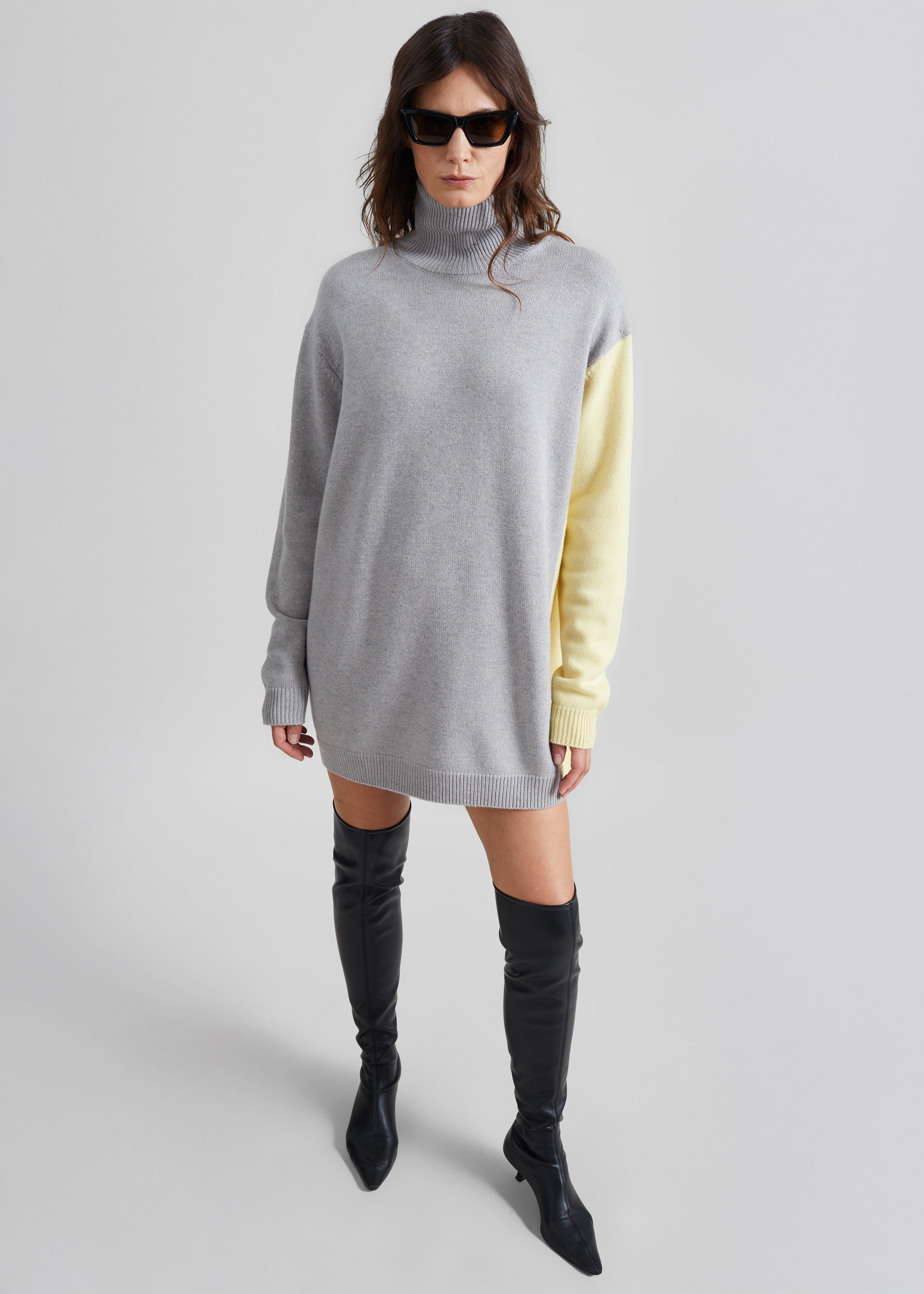 Tilda Bicolor Turtleneck Sweater Dress - Light Grey – The Frankie