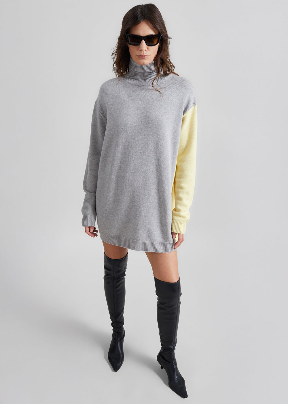 Abito Tilda in maglia bicolore con collo dolcevita - Grigio chiaro - 1