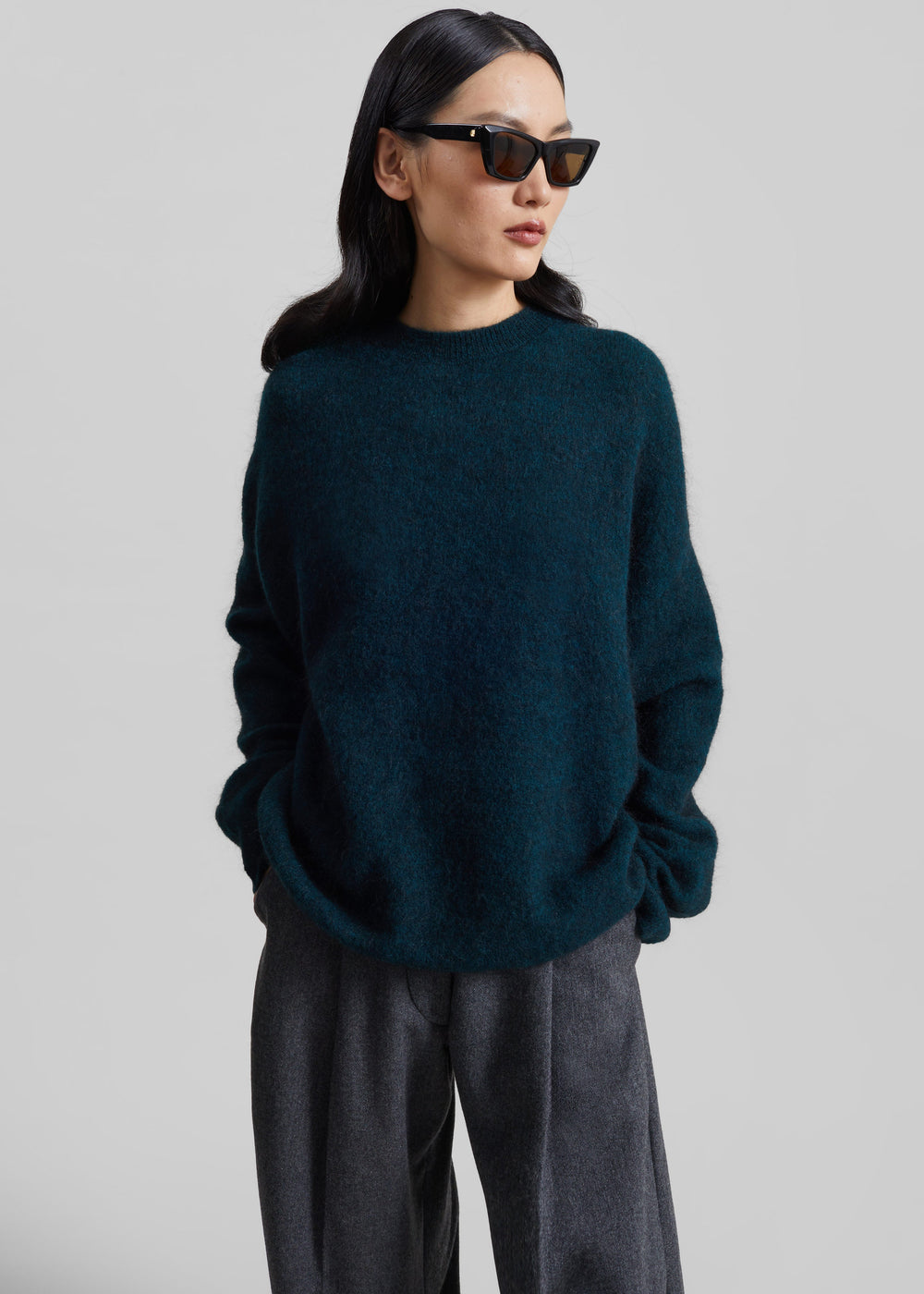 Timea Mohair Fuzzy Sweater - Bottle Green