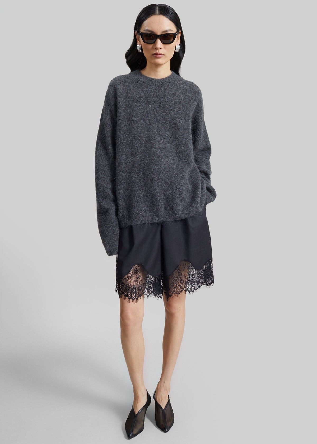 Timea Mohair Fuzzy Sweater - Dark Grey - 2