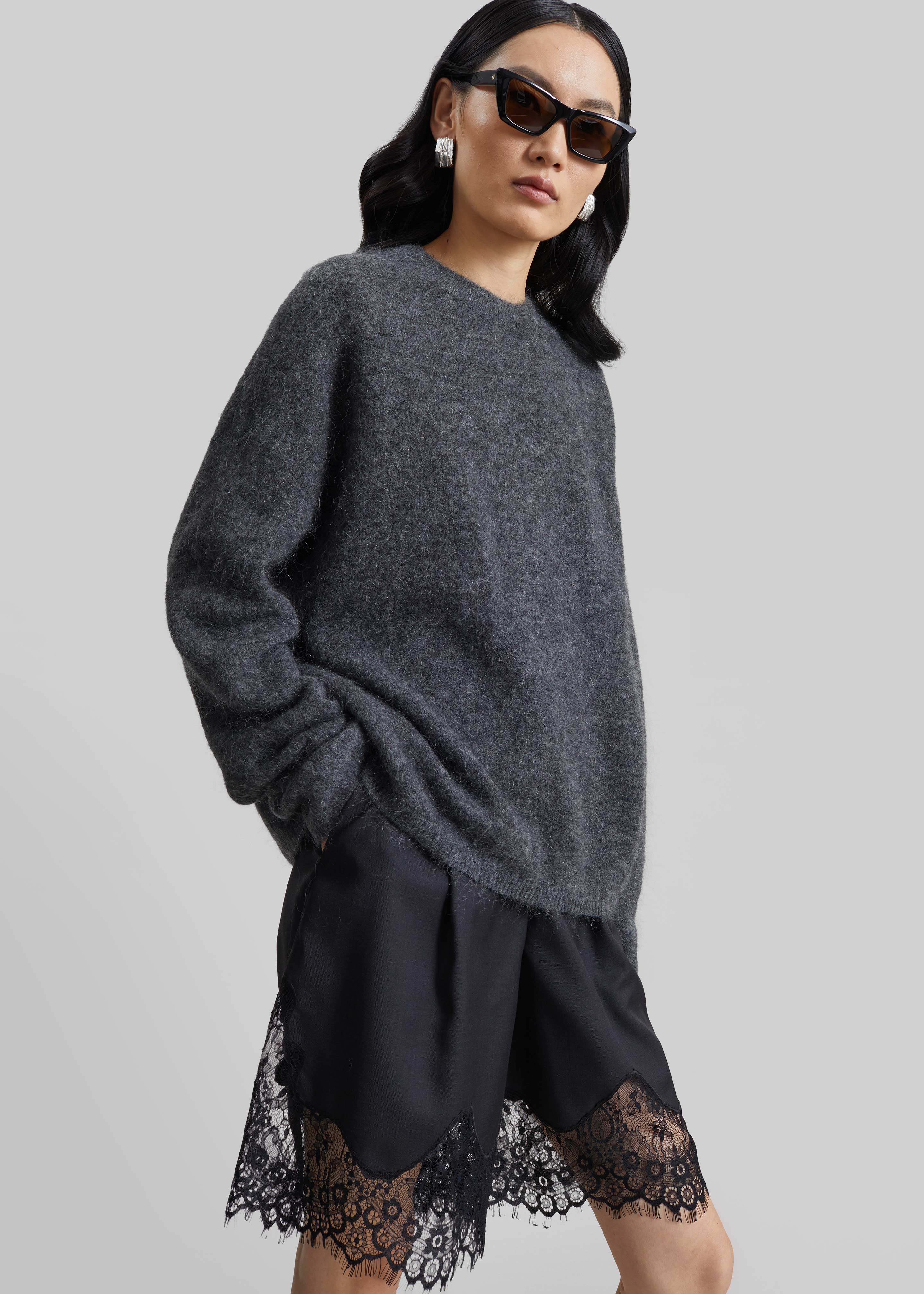 Timea Mohair Fuzzy Sweater - Dark Grey - 4