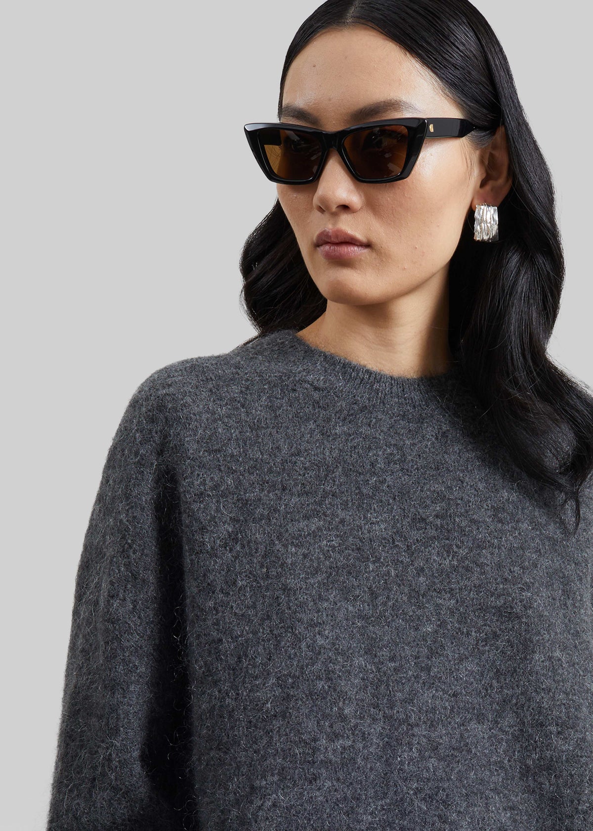 Timea Mohair Fuzzy Sweater - Dark Grey - 3