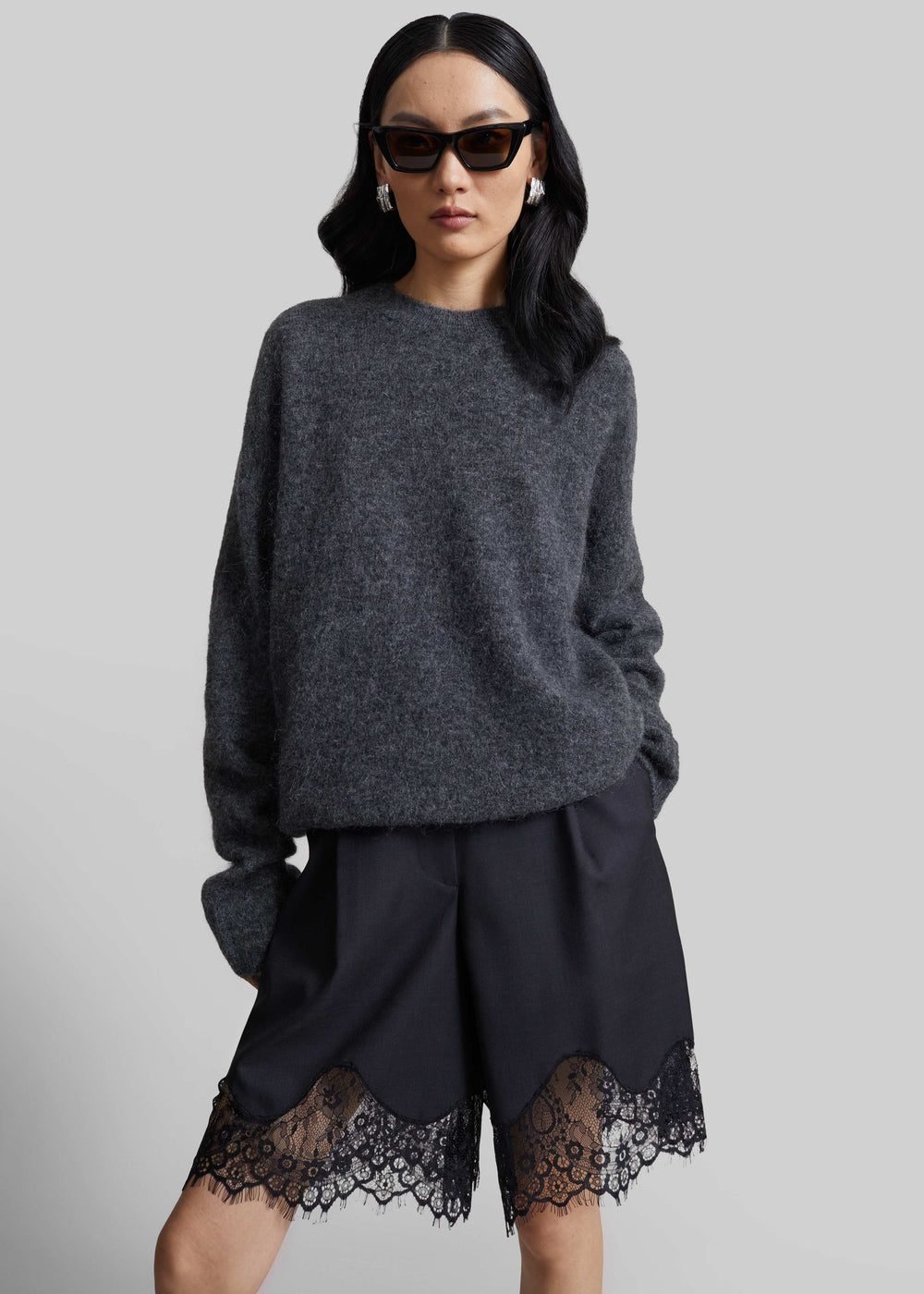 Timea Mohair Fuzzy Sweater - Dark Grey