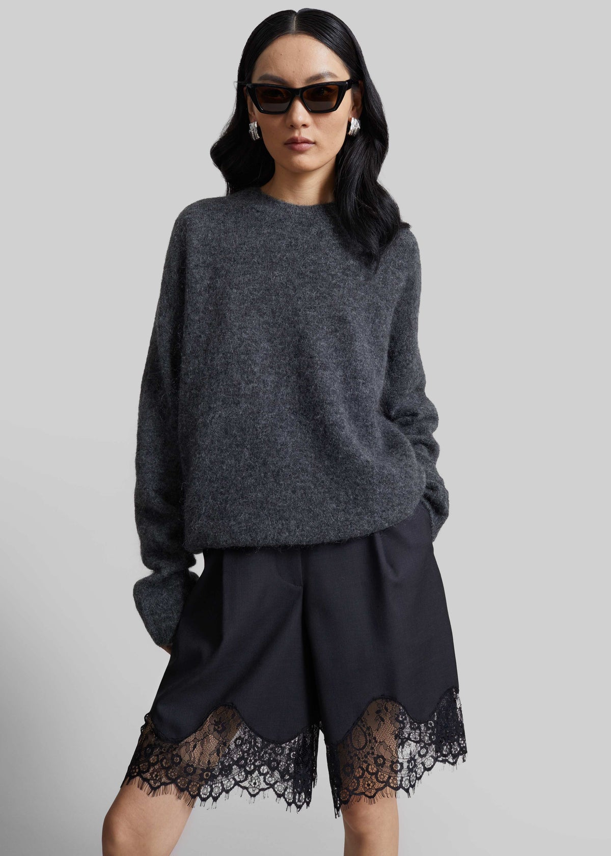 Timea Mohair Fuzzy Sweater - Dark Grey - 1